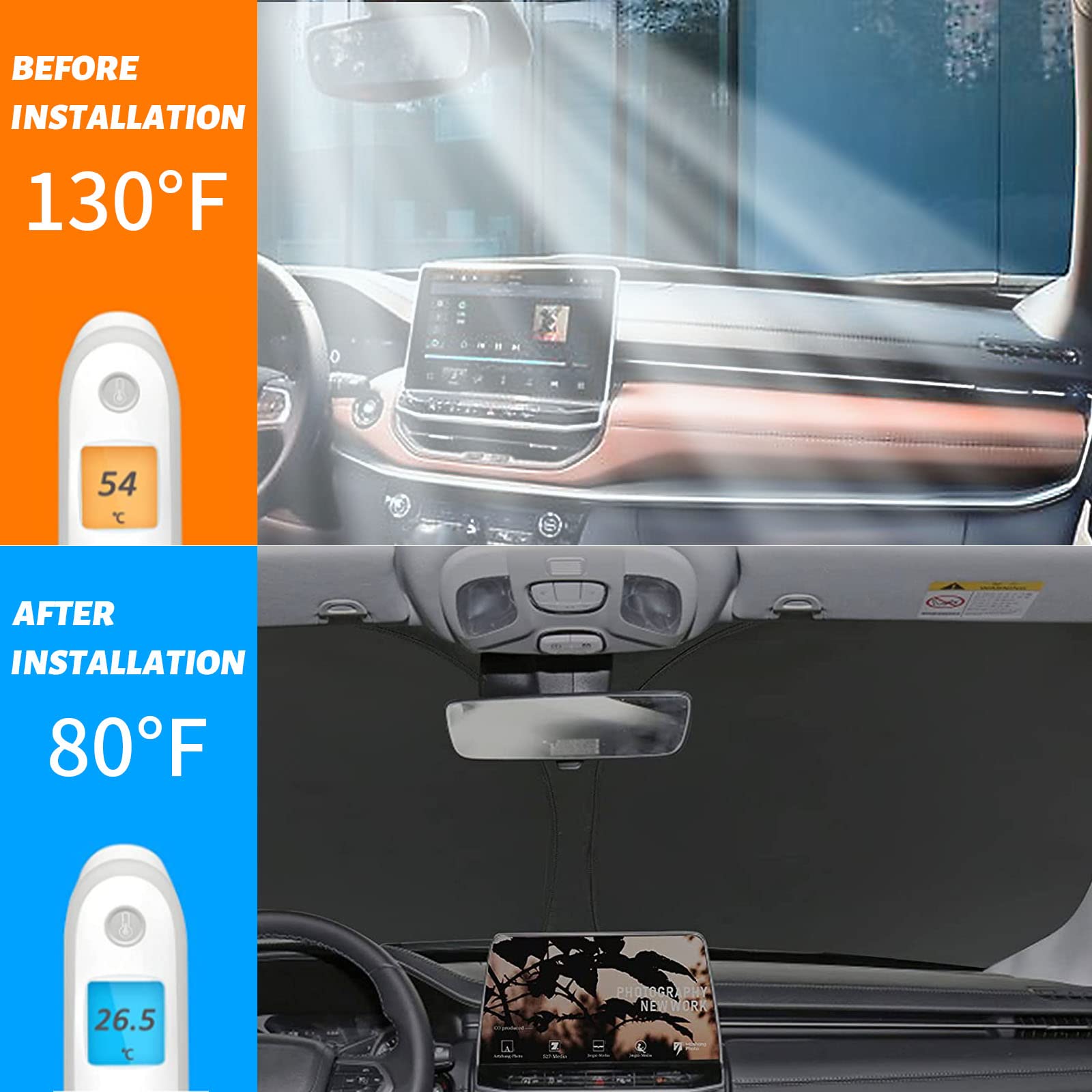 Moricere Upgrade Windshield Sun Shade For Jeep Grand Cherokee 2011-2020 (Not For Grand Cherokee L&Jeep Cherokee),Foldable Windsh