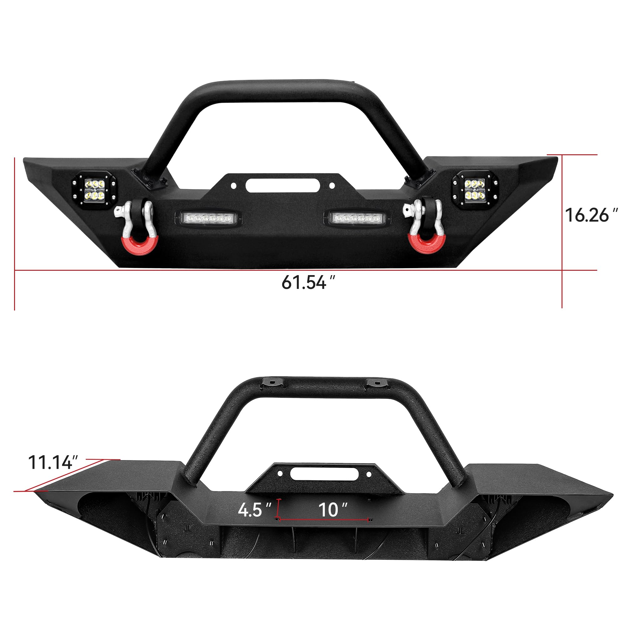 Ledkingdomus Front Bumper Compatible With 07-18 Jeep Wrangler Jk & Unlimited Rock Crawler Bumper With 4X Led Lights W/Winch Plat