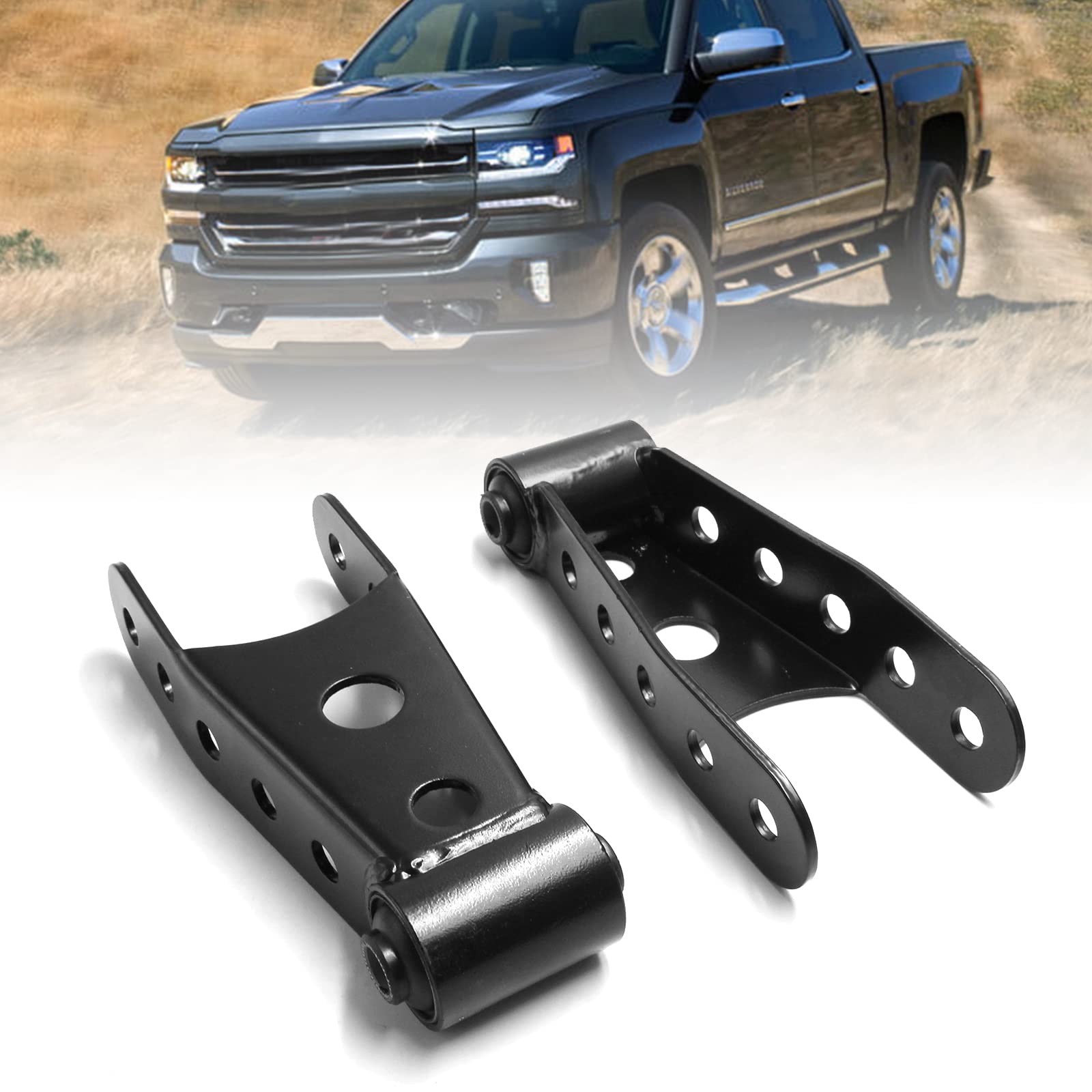 2 Rear Drop Lowering Shackle Suspension Kit 6400 Compatible With Chevy Silverado Gmc Sierra 1500 C1500 K1500 Dodge Ram Replaces # 6400 410520