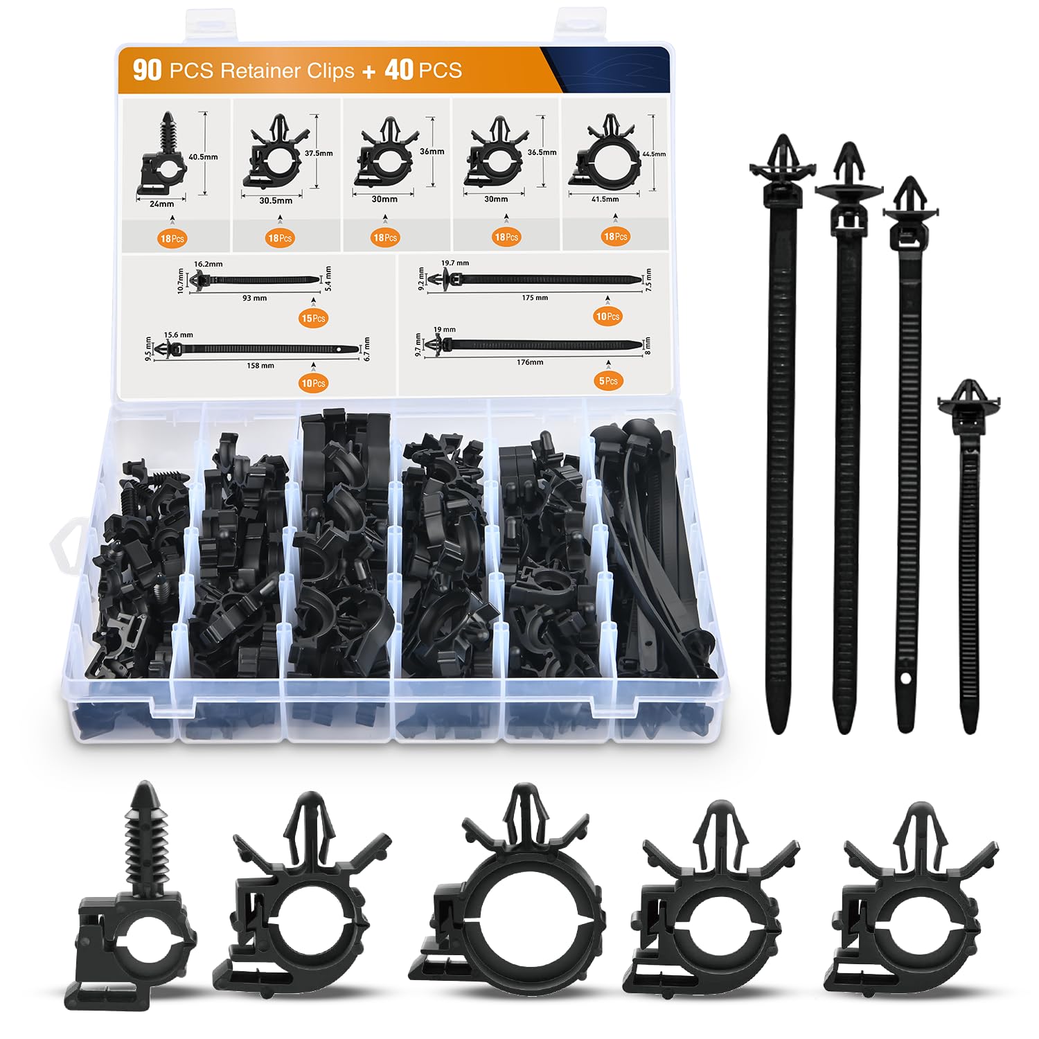 Gooacc 130Pcs Car Wire Loom Routing Clips Assortment - 9 Different Sizes Universal Wiring Harness Routing Clip Replacement Parts