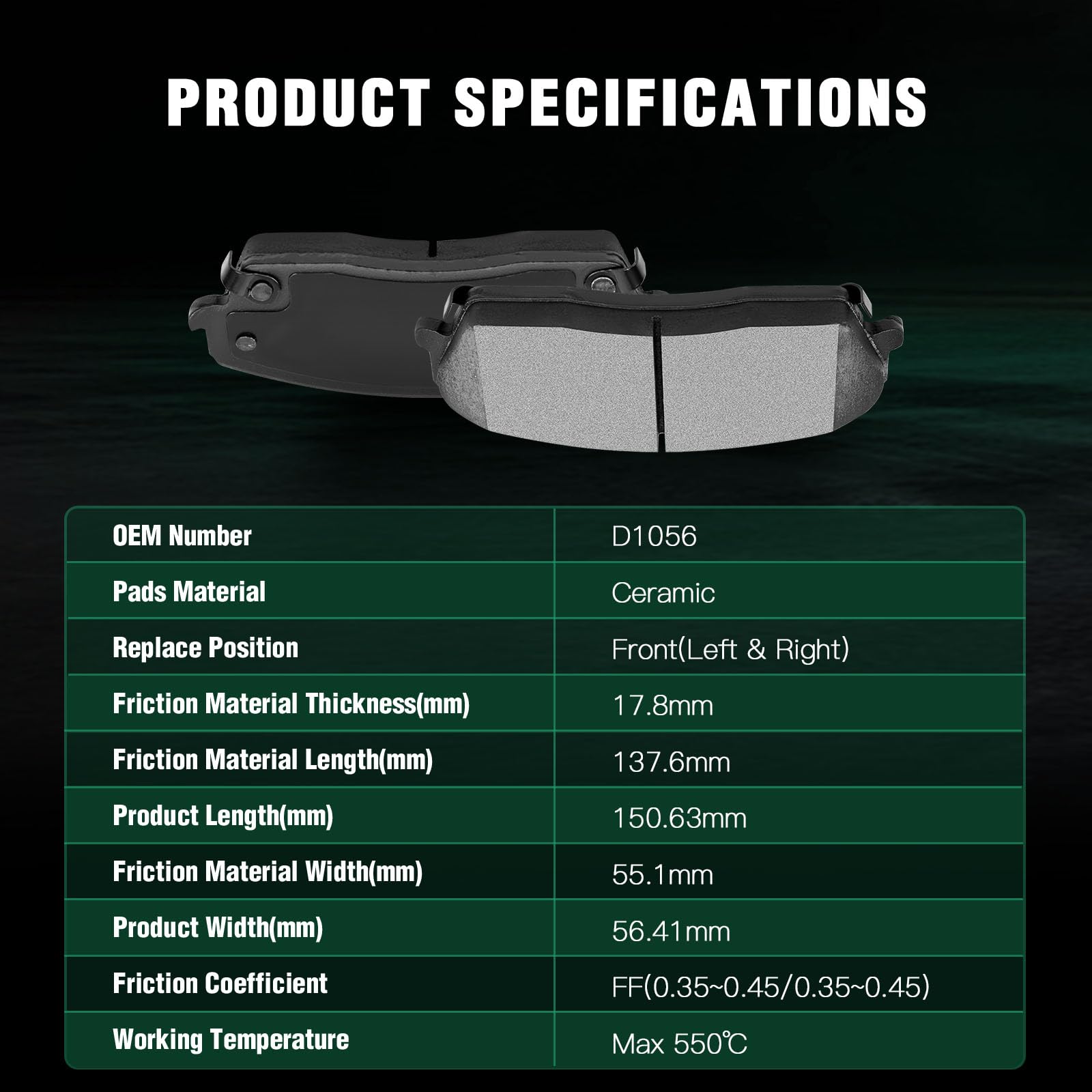 Automuto 4Pcs Front Ceramic Disc Brake Pads Set D1056 For Chrysler 300 2005-2019,For Dodge Challenger 2009-2019,For Dodge Charge