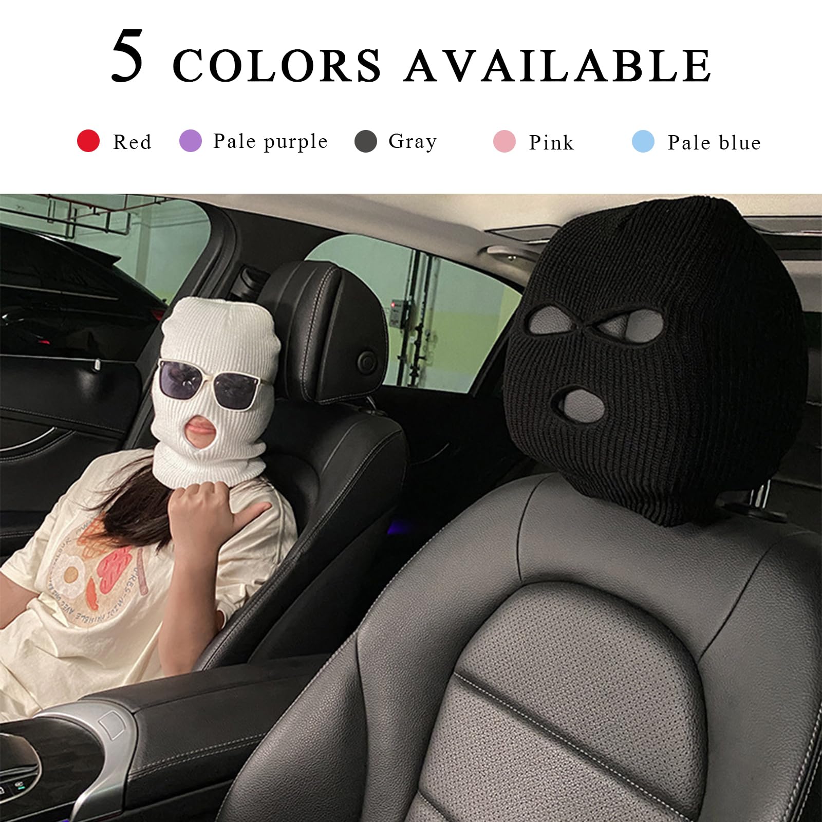 Suvnie 2 PCS Car Headrest Cover, Personalized Funny Car Seat Full Face Mask, Ski Mask Wrap Protection for Auto Front Seat Rest D