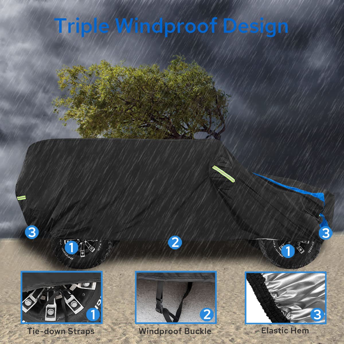 Avecrew Jeep Wrangler Cover, Waterproof 2 Door, All Weather Protection, Black-Blue, Fits JK JL TJ YJ CJ