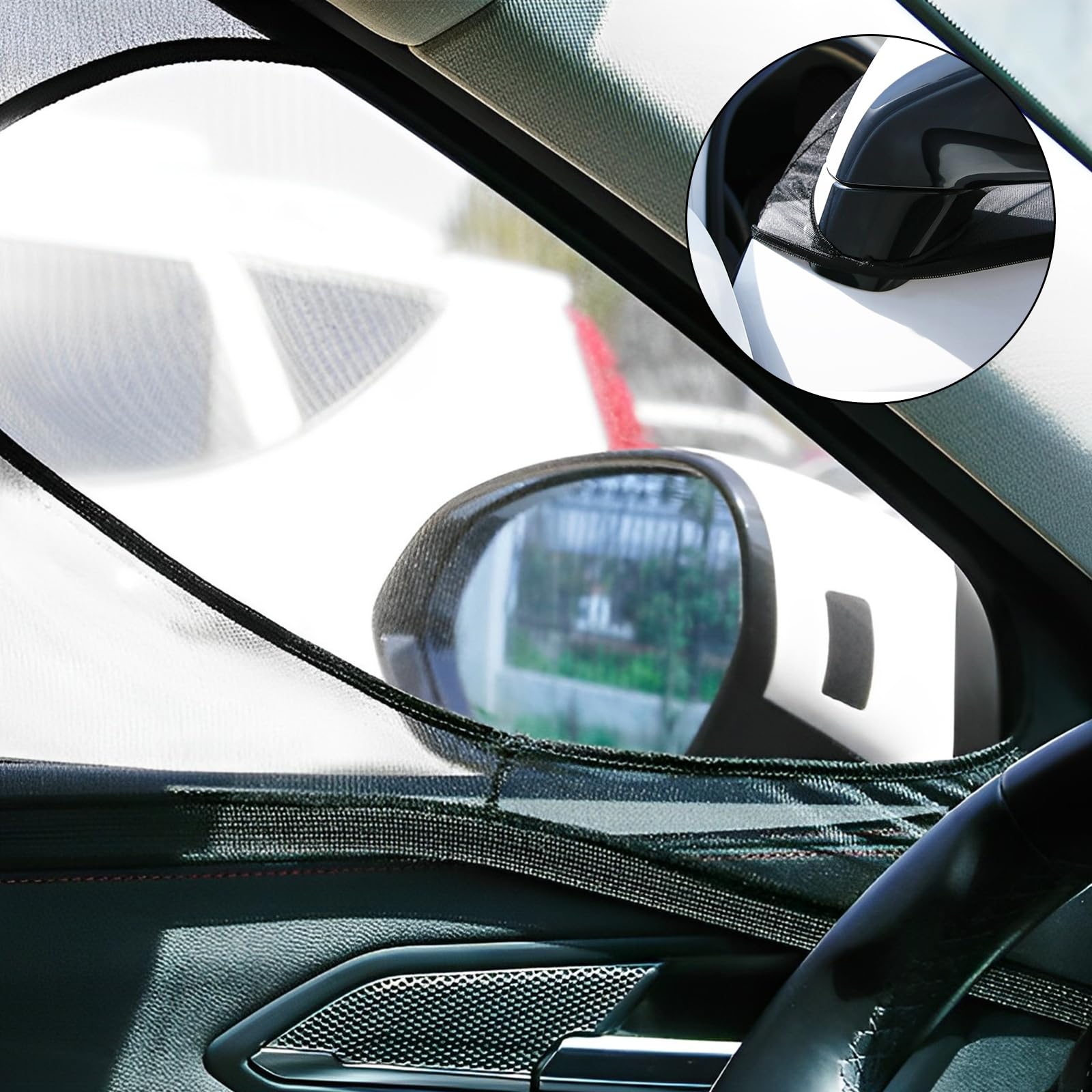 JINRUCHE Car Window Shades, 2 Pack Sun Shades for Front Window, Stretchy Universal, Suitable for Mid-Size Cars & SUVs, Breathabl