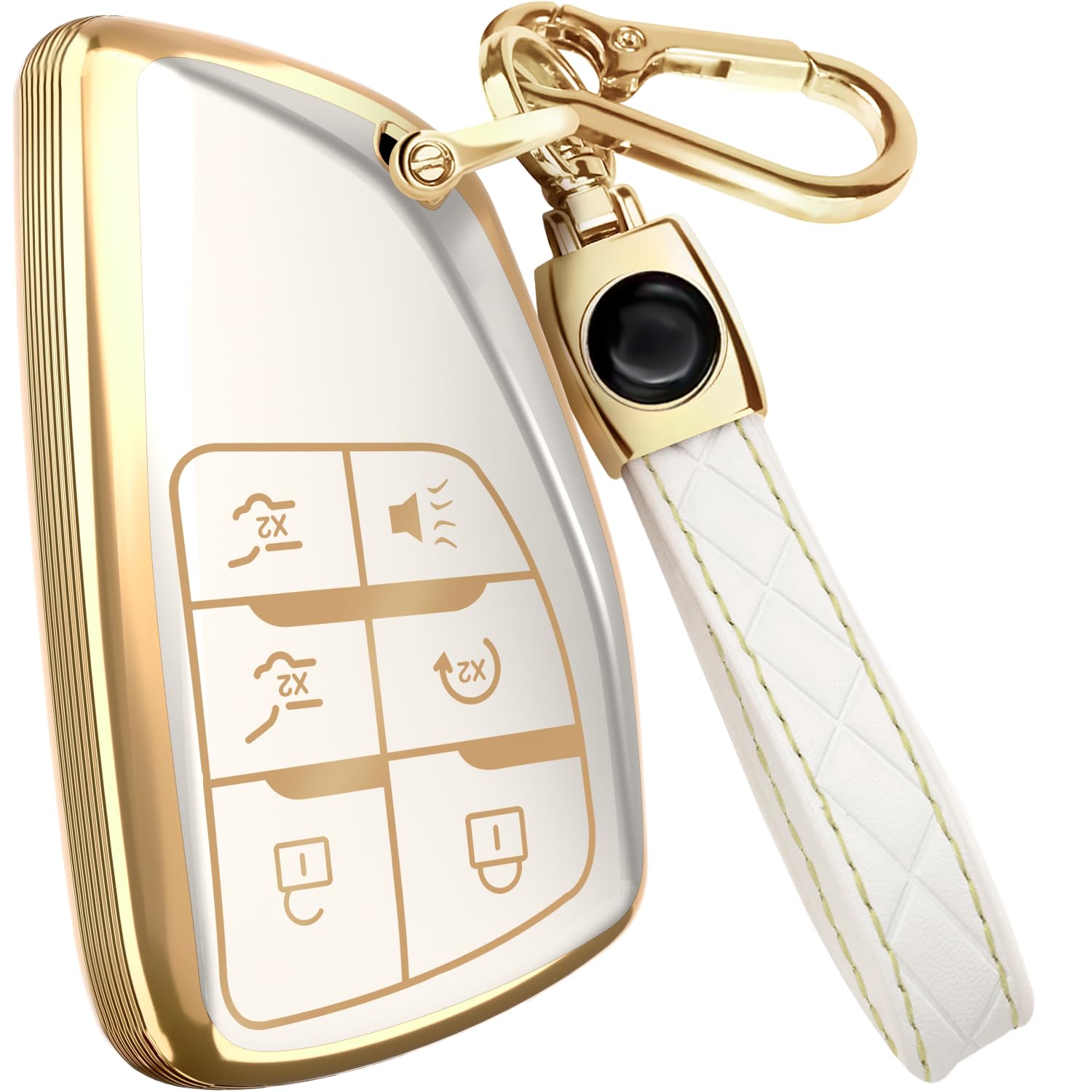 For Gmc Yukon Key Fob Cover And Leather Keychain - Full Cover Key Case For Chevy Suburban, Tahoe For Buick Avenir, Envision - 20