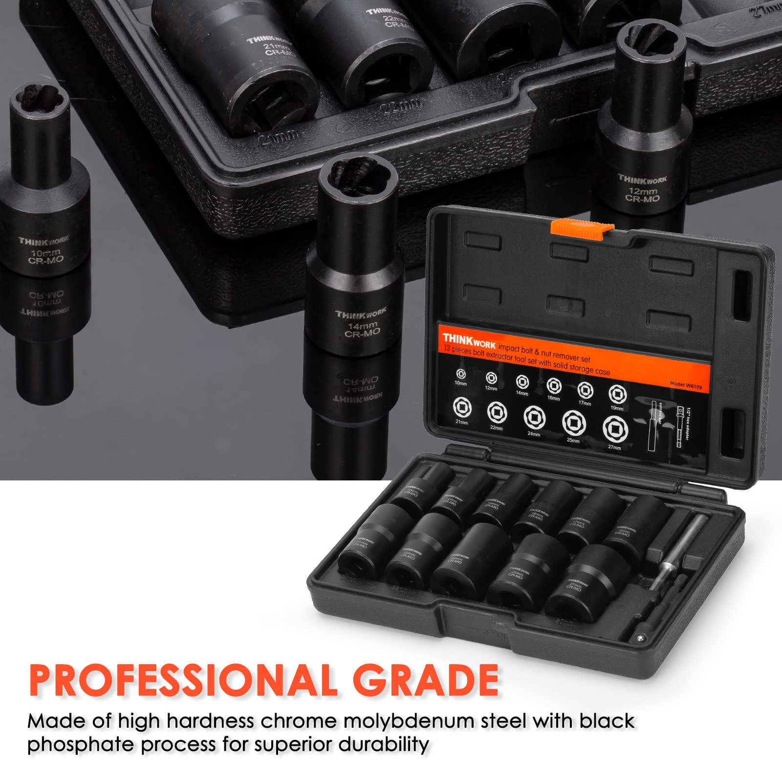 Thinkwork 1/2 Inch Drive Lug Nut Removal Tool, 13 Pieces Wheel Lock Removal Kit, Lug Nut Remover For Stripped, Rounded, Damaged,