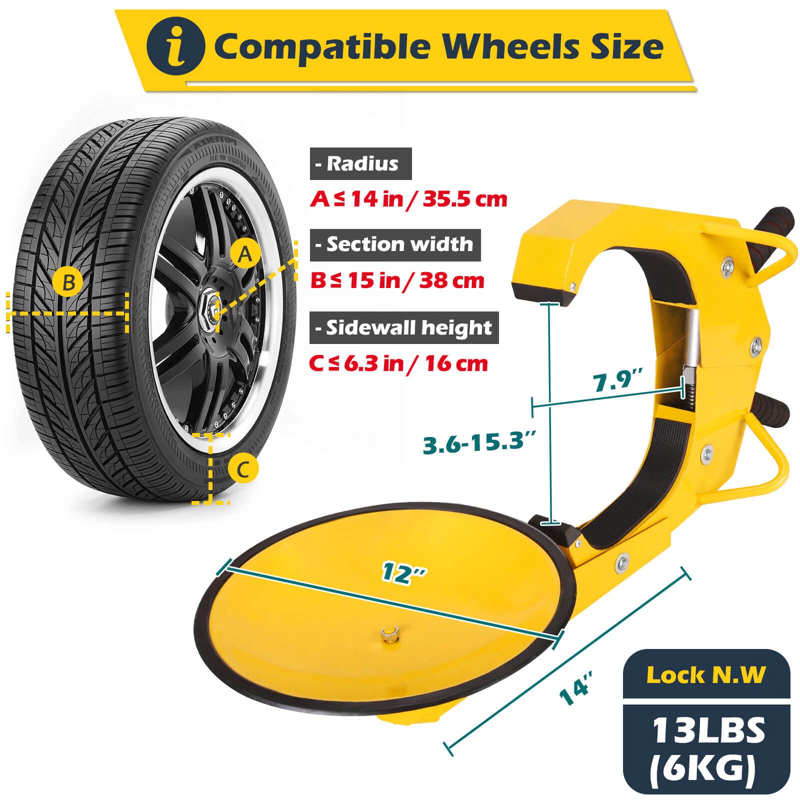 Tevlaphee Wheel Lock - Car Boot Anti-Theft Trailers Wheel Clamp Lock Parking Boot For Cars, Trucks, Suvs, Campers - Upgraded Dual Lock Adjustable Lug Nuts Cover