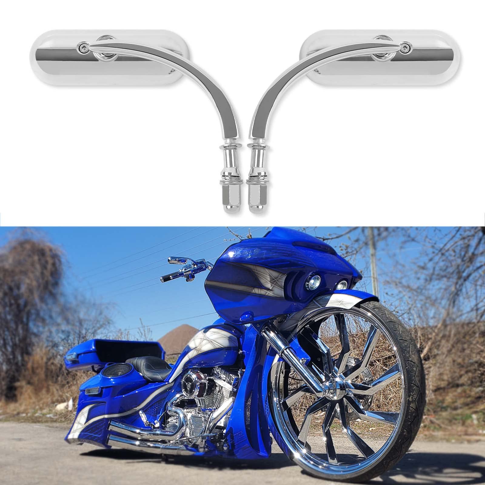 Chrome Motorcycle 8Mm 10Mm Sportster Mirrors For Harley Road King Street Electra Glide Road Glide Dyna Softail Rearview 1982-201