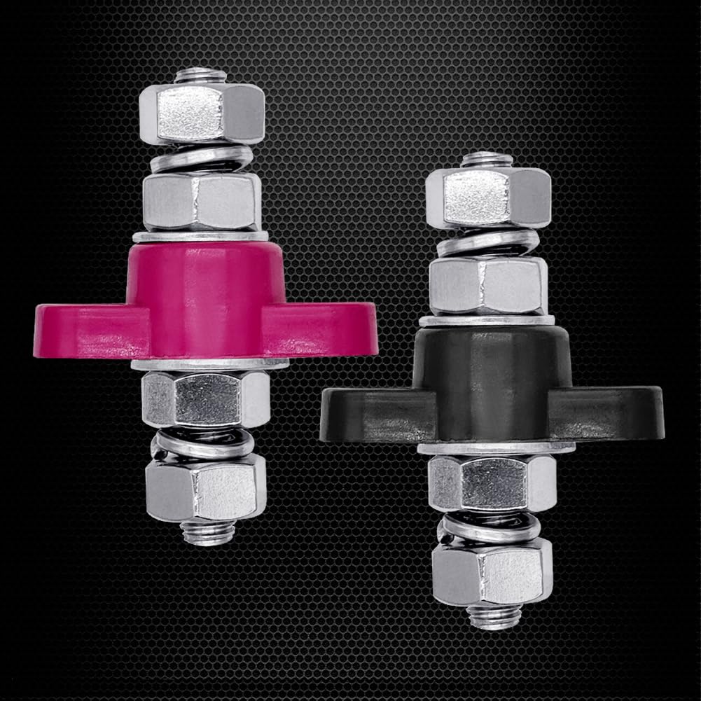 Ampper 3/8'' Remote Battery Terminal Feed Through Connector, Thru Panel Stud Junction Block Power Post Terminals With Cover For