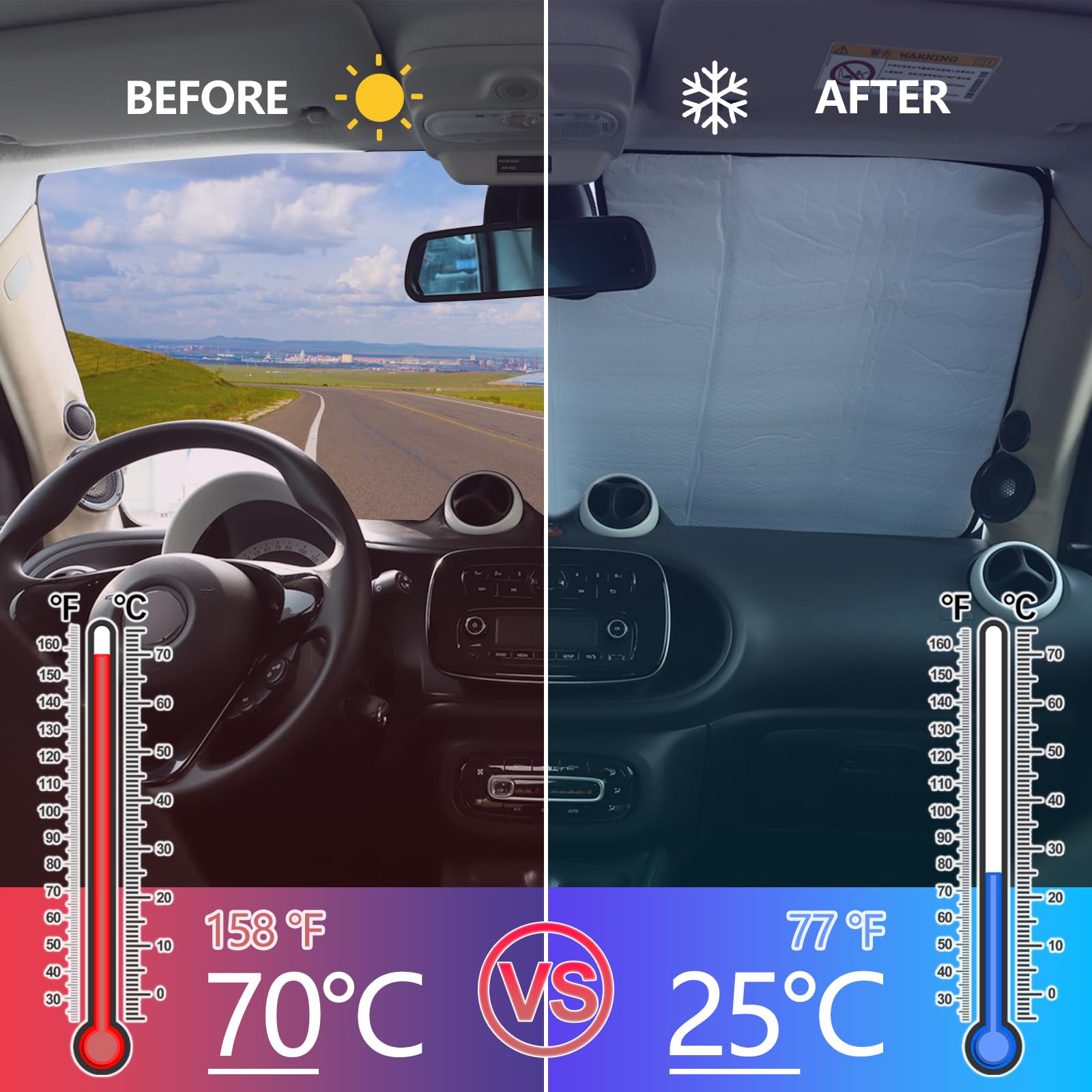 Windshield Sunshade For Benz Smart Fortwo Forfour 453 451 450 2009-2021, Custom Fit Front Windshield Sun Shade, Foldable Reflective Sun Visor, Screen Shield Cover Uv Blocker Protector Heatshield