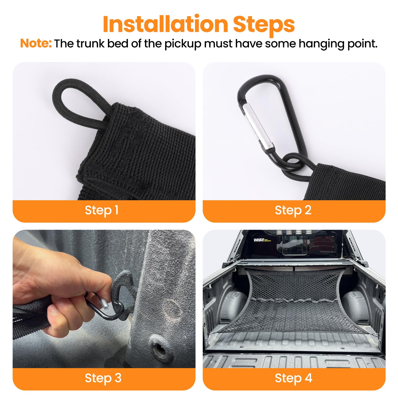 Truck Bed Net, Double-Layer Elastic Cargo Net Stretchable Mesh Organizer for Pickup, Suitable for Daily Light Loads of Trucks, U