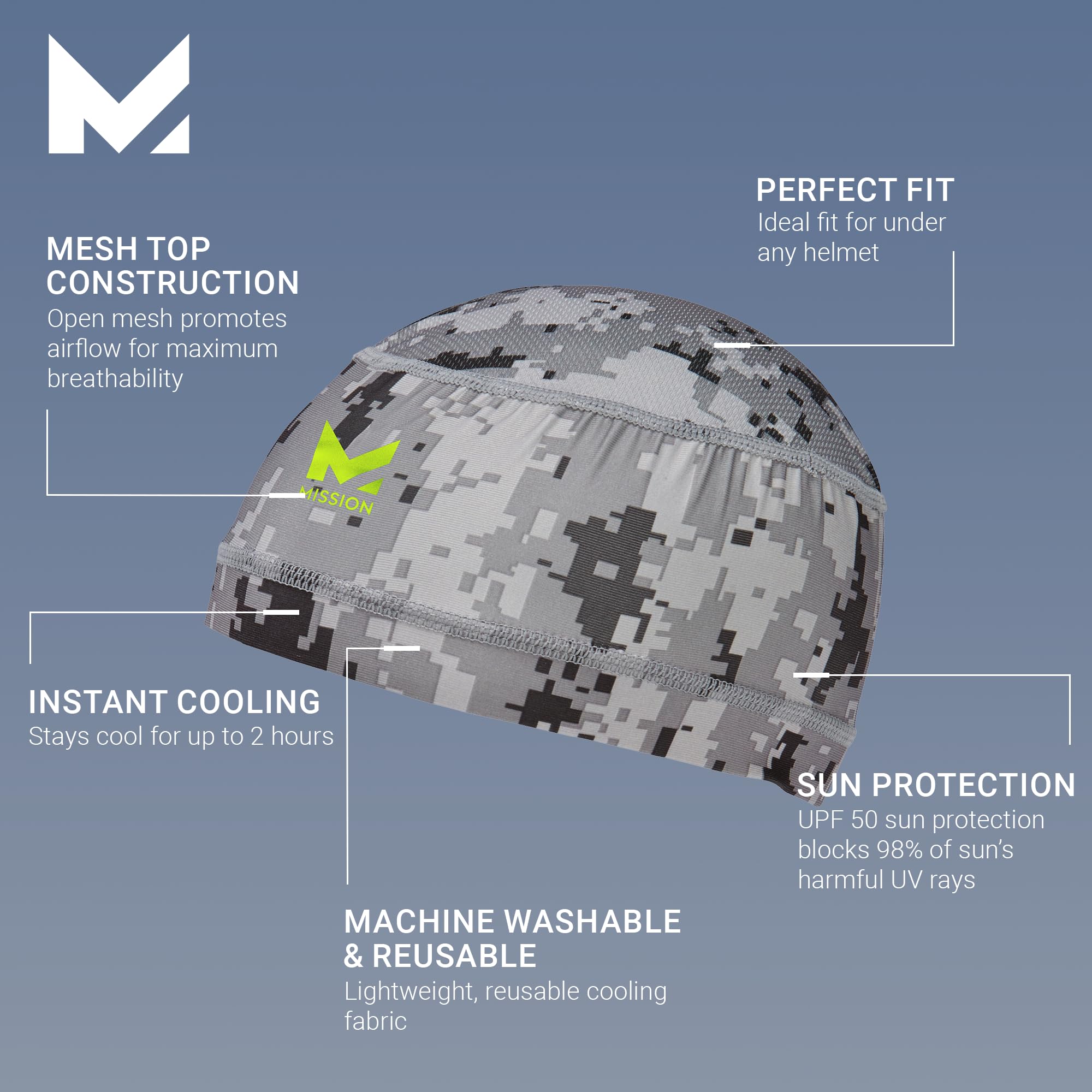 Mission Cooling Helmet Liner, Digi Camo - Lightweight & Breathable - Cools Up To 2 Hours - Upf 50 Sun Protection - Machine Washable