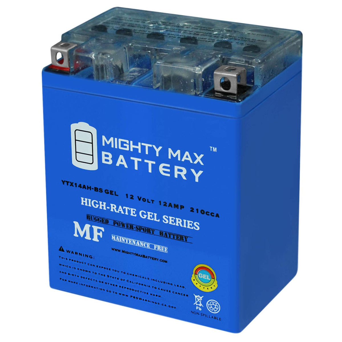 Mighty Max Battery Ytx14Ah-Bs Gel 12V 12Ah Battery For Polaris 500 All Models 1999-2012