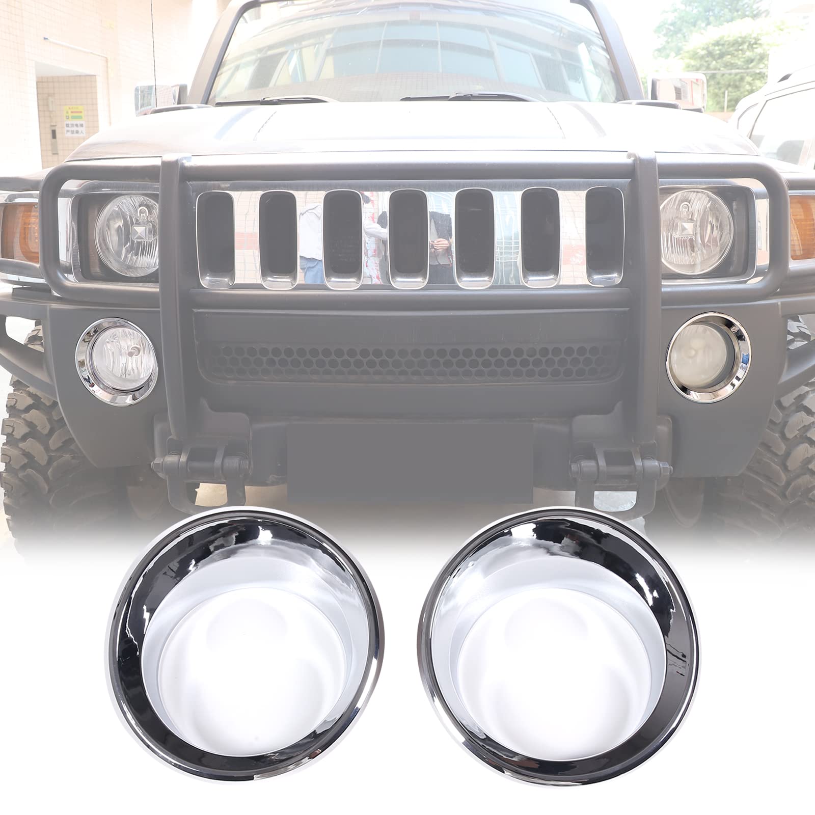 Piugilh Front Bumper Driving Fog Light Lamp Ring Bezels Covers Fit For 2005-2009 Hummer H3,Front Fog Lamp Light Cover Trim Frame Car Accessories