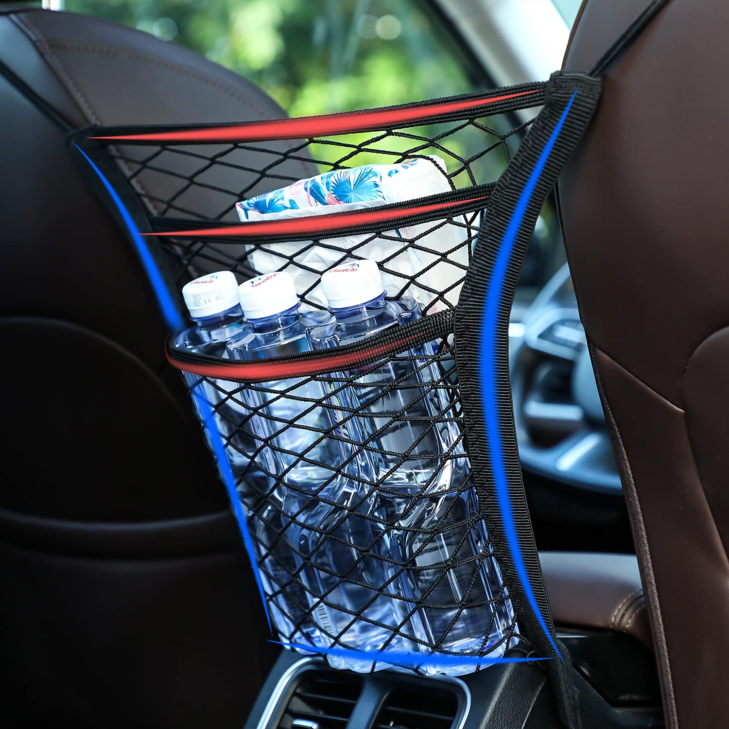 Jupswan Car Netting Bag Universal Elastic Mesh Net Trunk Organizer Between Front Seats Handbag Carseat Pocket Holder Storage Aut
