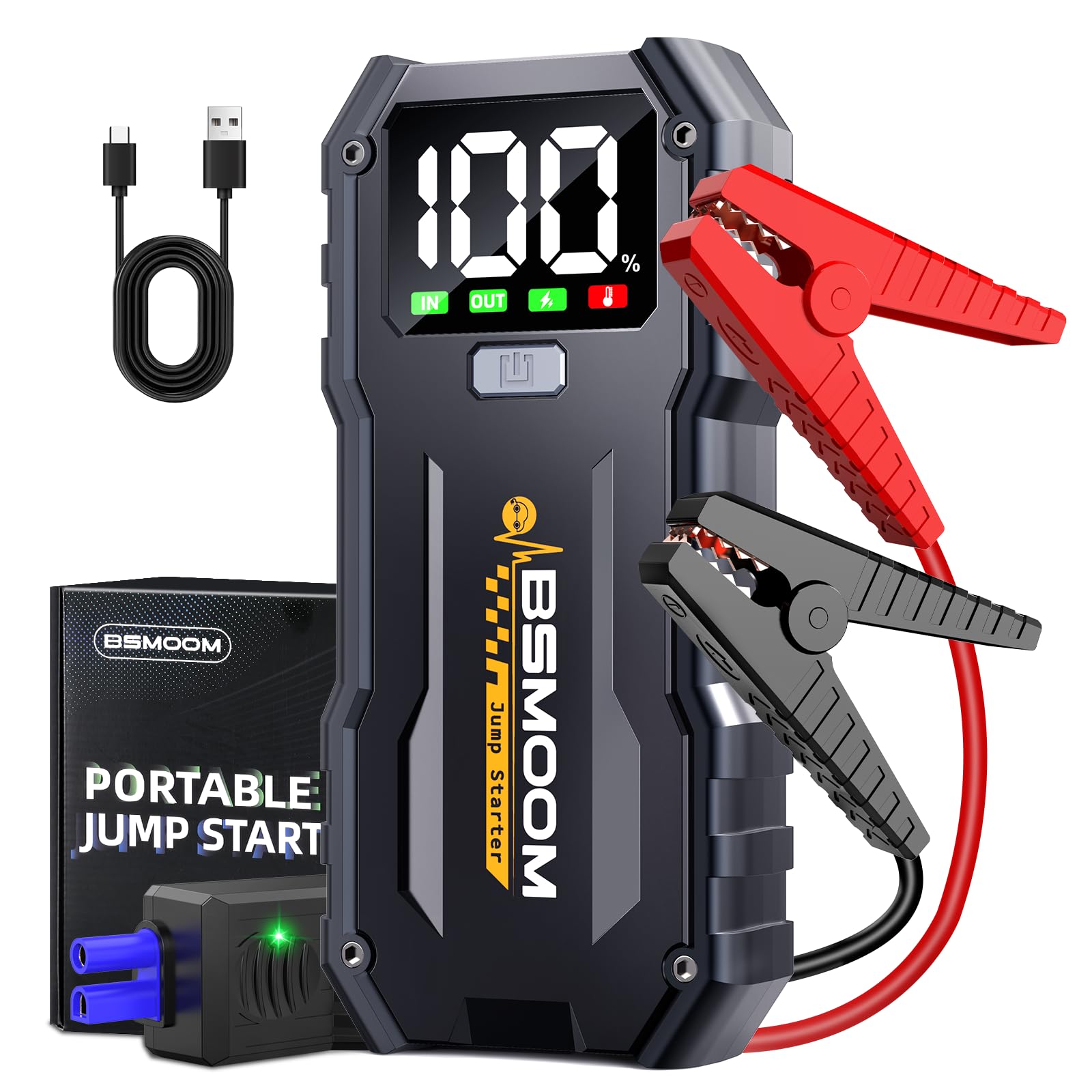BSMOOM Car Jump Starter,5000A Portable Car Jump Starter Battery Pack (10.0L Gas/8L Diesel) 12V Car Battery Charger Jumper Starte