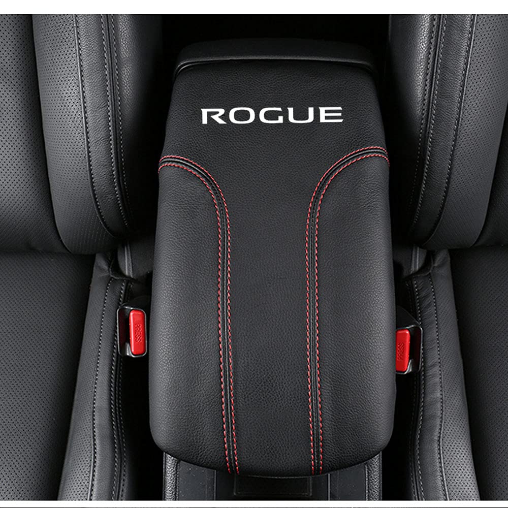 Xiter Car Armrest Cover Saver, 1 Pc Center Console Leather Pad Fit For Nissan Rogue 2014-2020, 2017-2022 Rogue Sport Central Console Armrest Box Protector Interior Accessories (Red Stitches)