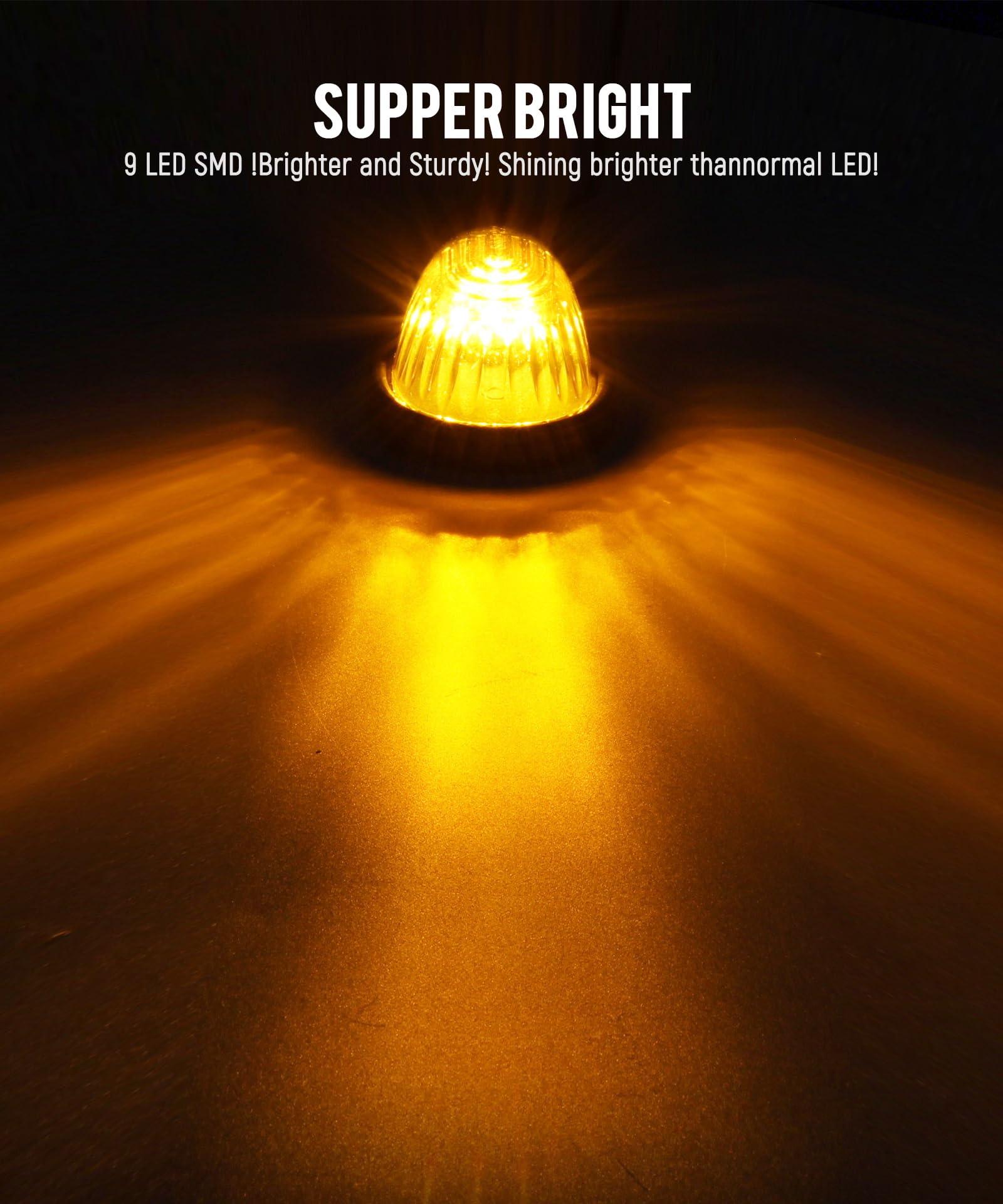 Partsam 5Pcs Front Rear Smoke Lens Teardrop Cab Light 9Led Amber Cab Marker Light Top Clearance Roof Running Light With Wiring P