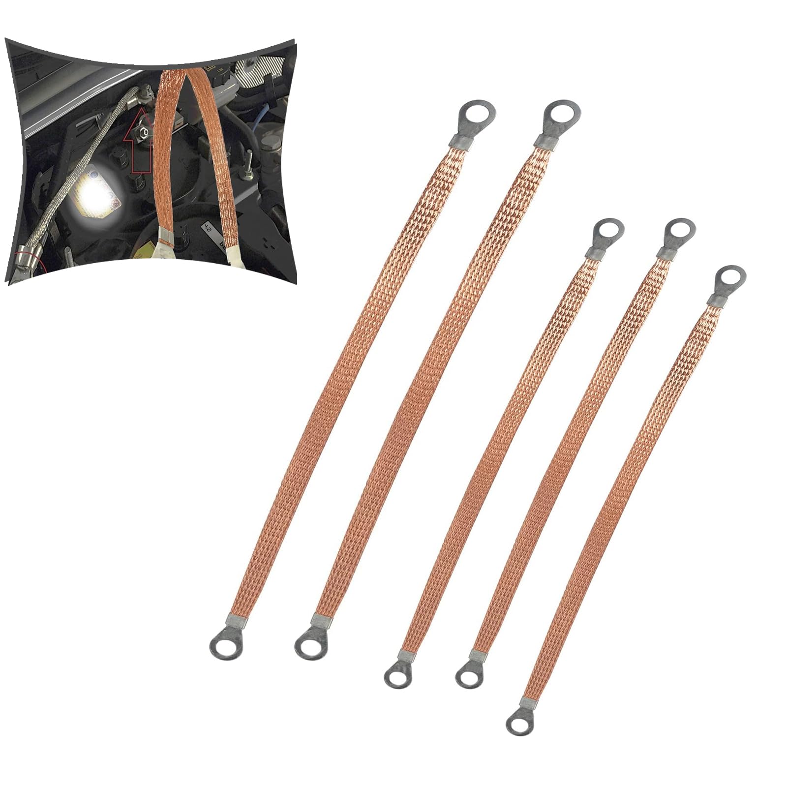 GKmow 5 PCS Automotive Engine Grounding Strap, Flexible Tensile-Resistant Copper Braided Distribution Box Bridge Jumper, Car Mul