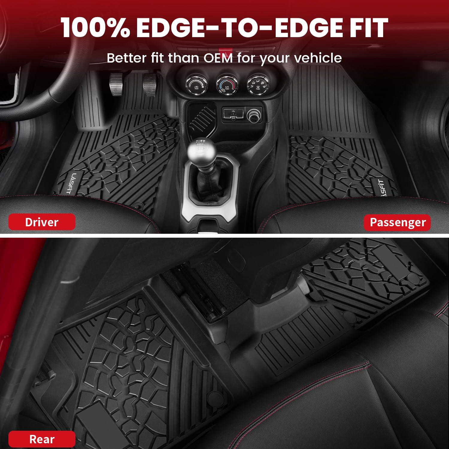 Lasfit Floor Mats For Jeep Renegade 2015-2023 All Weather Tpe Custom Fit Car Mats Floor Liners 1St & 2Nd Row, Black