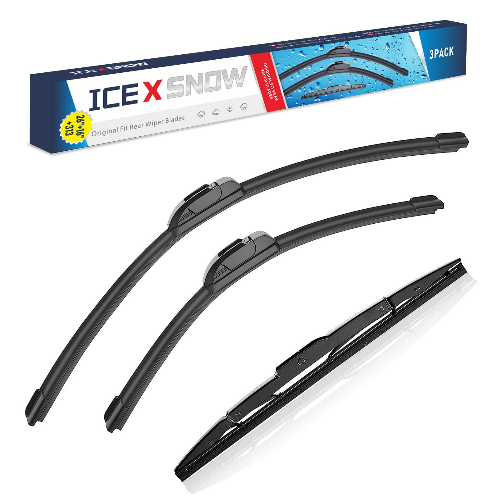 3 Wipers 26''/16''/13'' Replacement For Honda Crv 2016 2015 2014 2013 2012 (Set Of 3) 26 Inch 16 Inch Front Windshield Wiper Bla