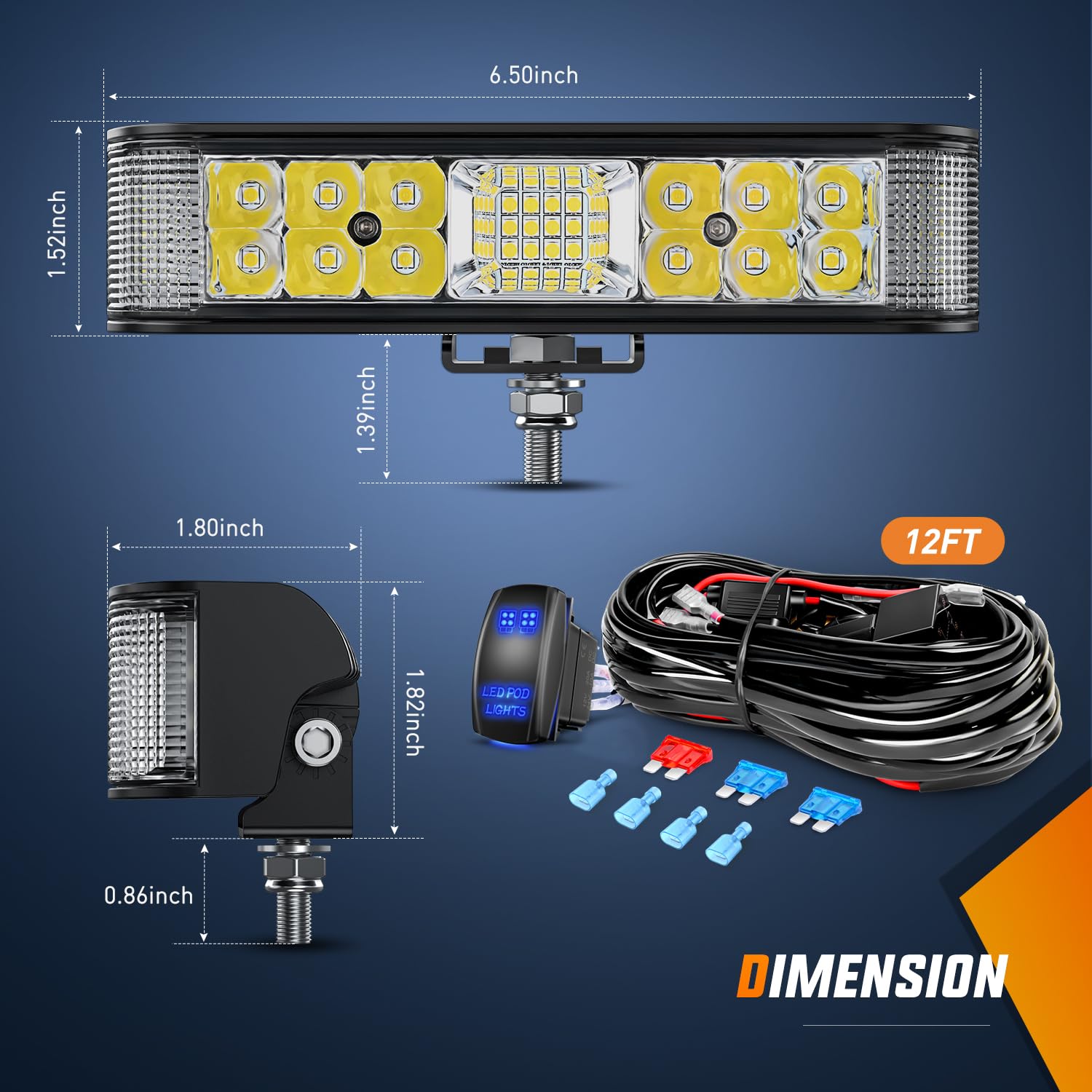Nilight Side Shooter Led Light Bar 2Pcs 6.5 Inch 60W Flood Spot Beam Combo Fog Driving Pods 16Awg 5Pin Rocker Switch Wiring Harn