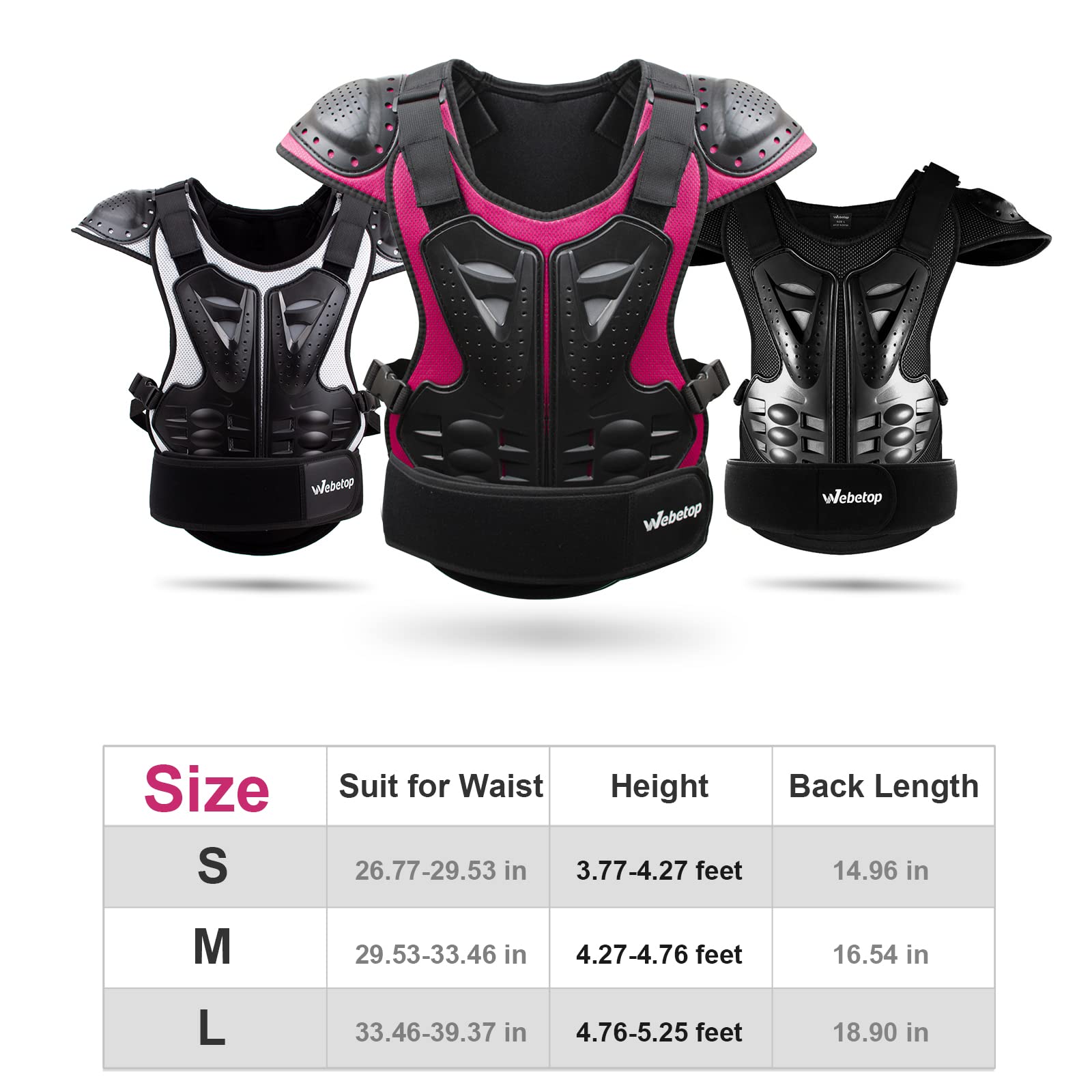 Webetop Kids Dirt Bike Body Chest Spine Protector Vest Protective for Dirtbike Motocross ATV MTB 4 Wheeler Black/Pink M