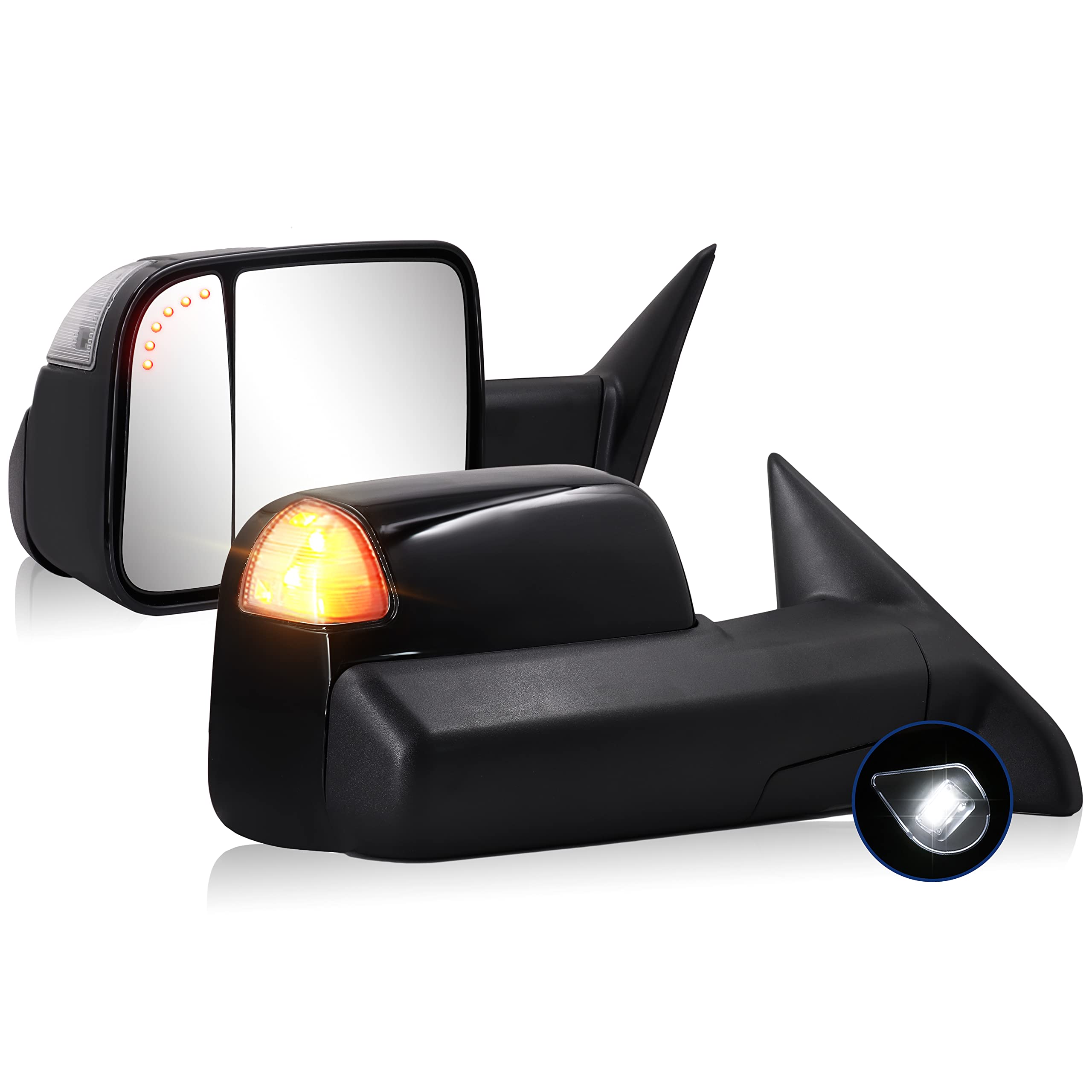 Towing Mirror for Dodge Ram - Compatible With 2009-2018 Dodge Ram 1500 2500 3500 Pickup Truck Power Adjusted Heated LED Turn Sig