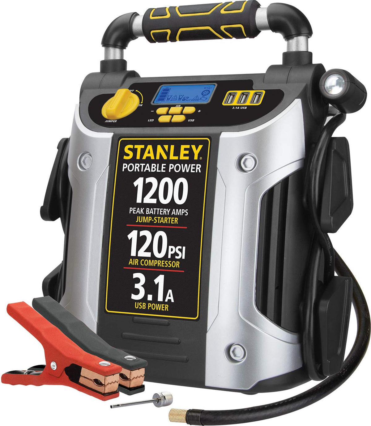 1200 Peak Amp Automotive Jump Starter, Portable Power - 2.1A/10W Usb Port, 120 Psi Air Compressor