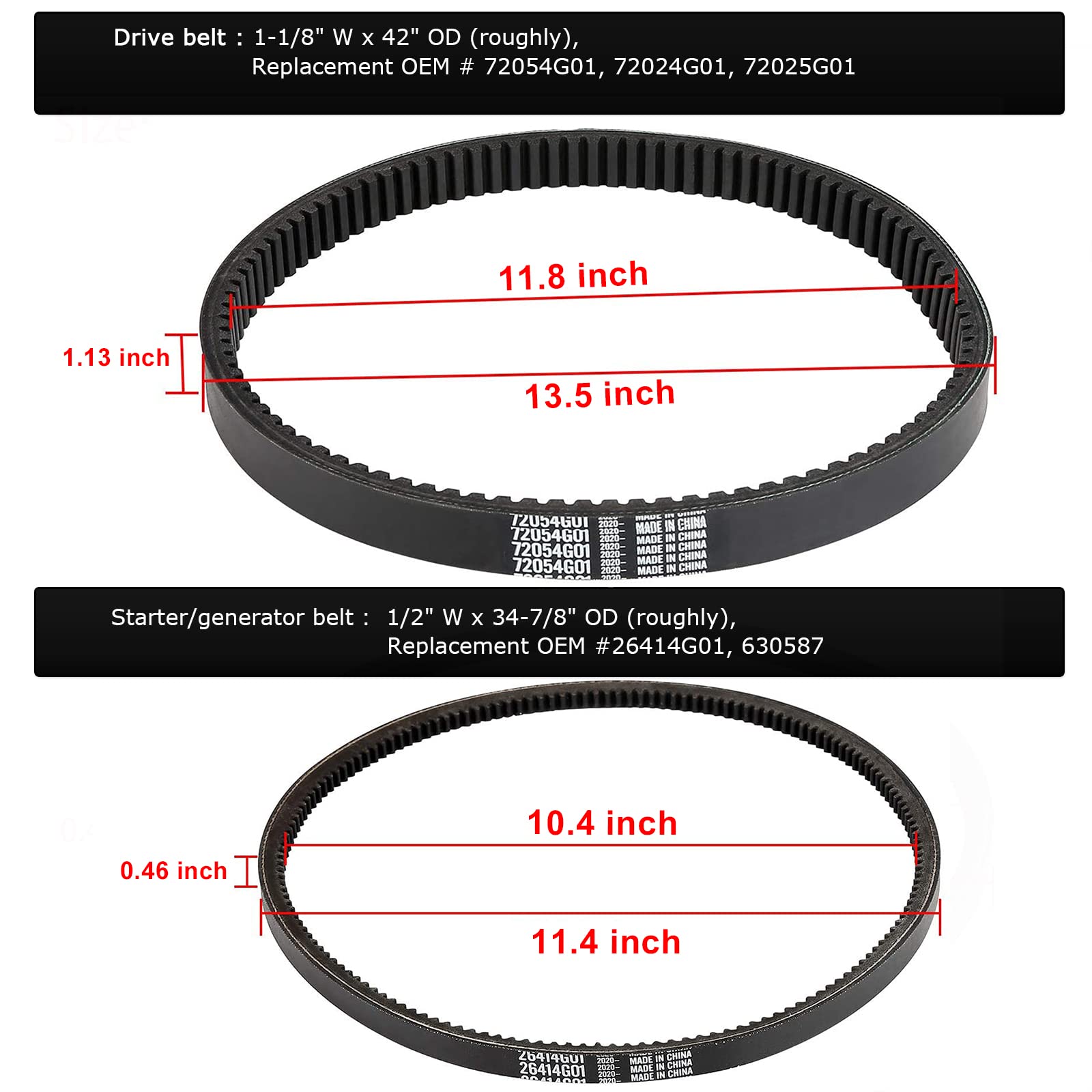 Roykaw Ezgo Txt Gas Drive Belt & Starter Belts Kit For Ezgo 4 Cycle Gas Golf Cart Txt Cushman Express Marathon Medalist St Vehicles Terrain 1994-2013, Oem # 72054G01, 72024G01, 72025G01, 26414G01