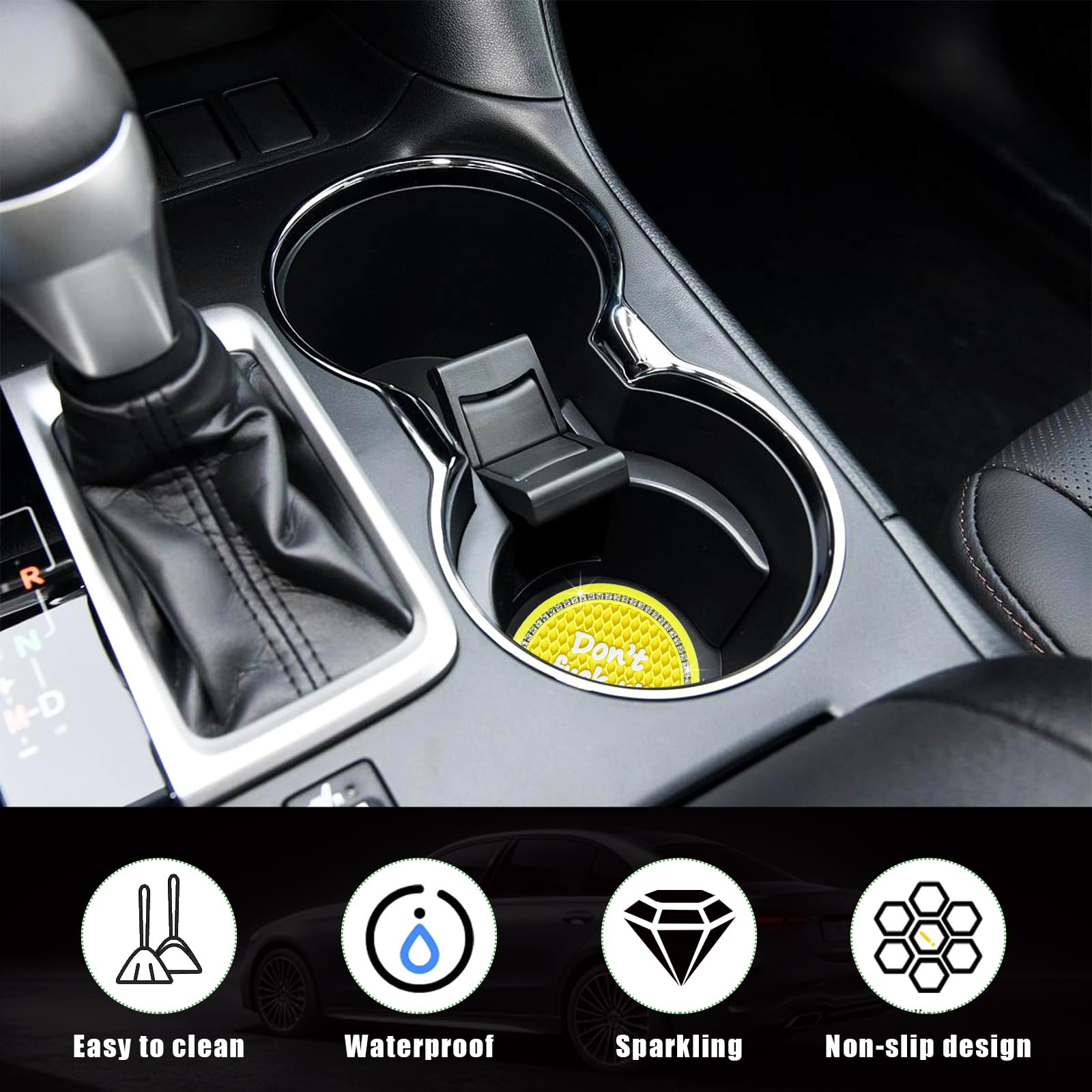 Ziciner 2 Pack Bling Car Cup Holder Coaster, 2.75 Inch Anti-Slip Auto Insert Coaster, Crystal Car Drink Mat Perfect For Women Gi