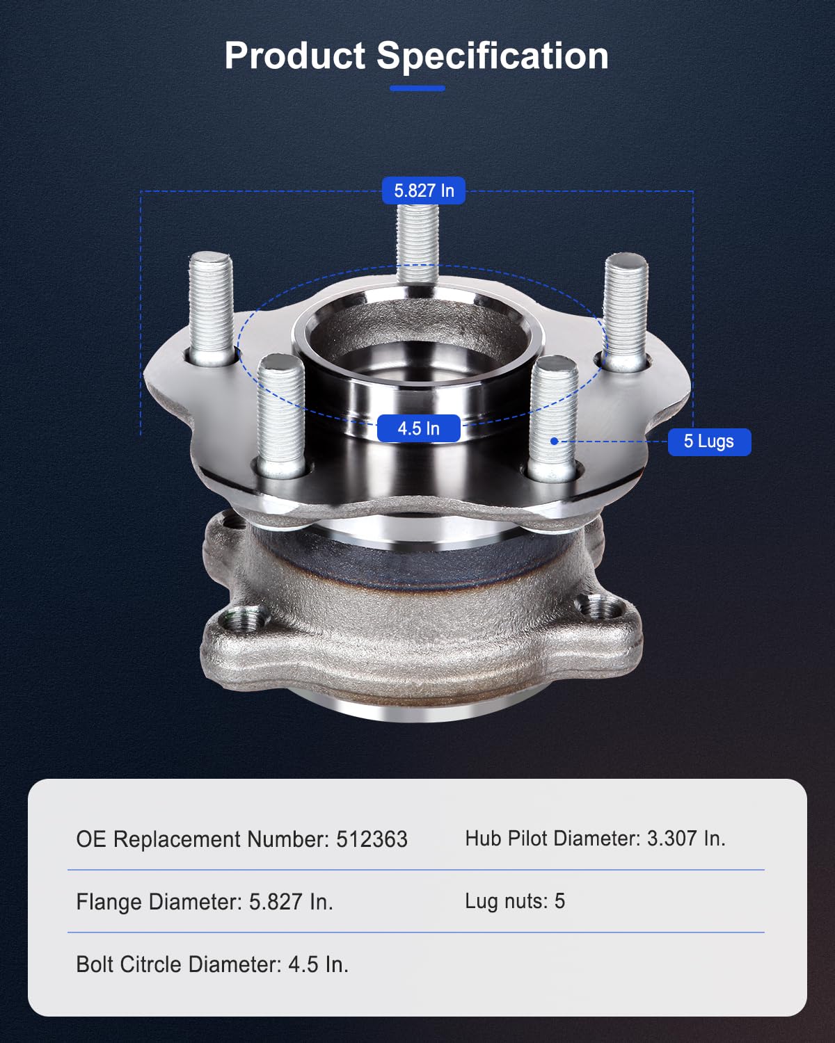ECCPP Rear Wheel Hub Bearing Assembly 5 Lugs w/ABS For 2003 2004 2005 2006 2007 For Nissan Murano Compatible with 512363