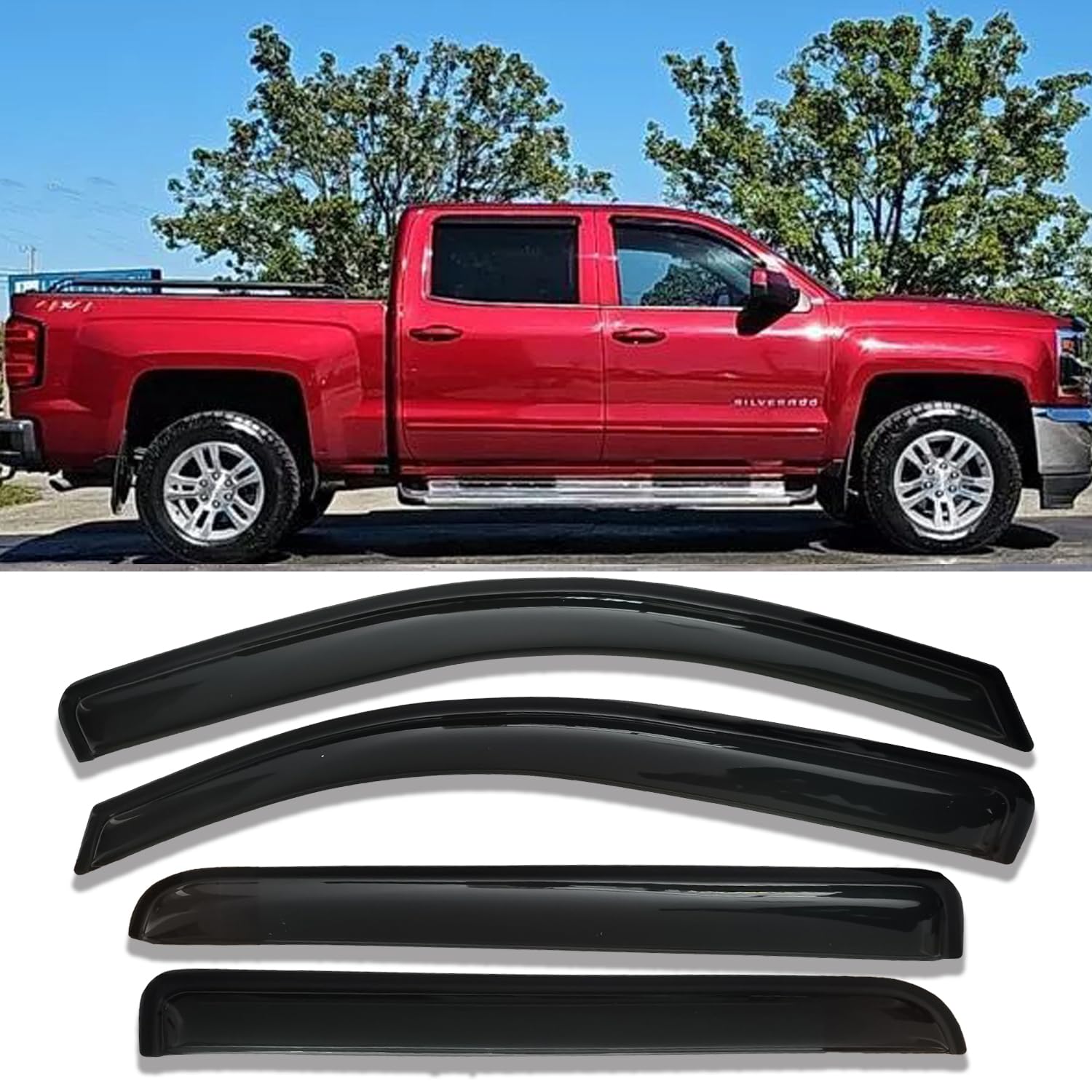 Side Car Window Visors Window Vent Shade Wind Deflectors Sun Rain Guards Compatible With 2014-2018 Chevrolet Silverado 1500 2500