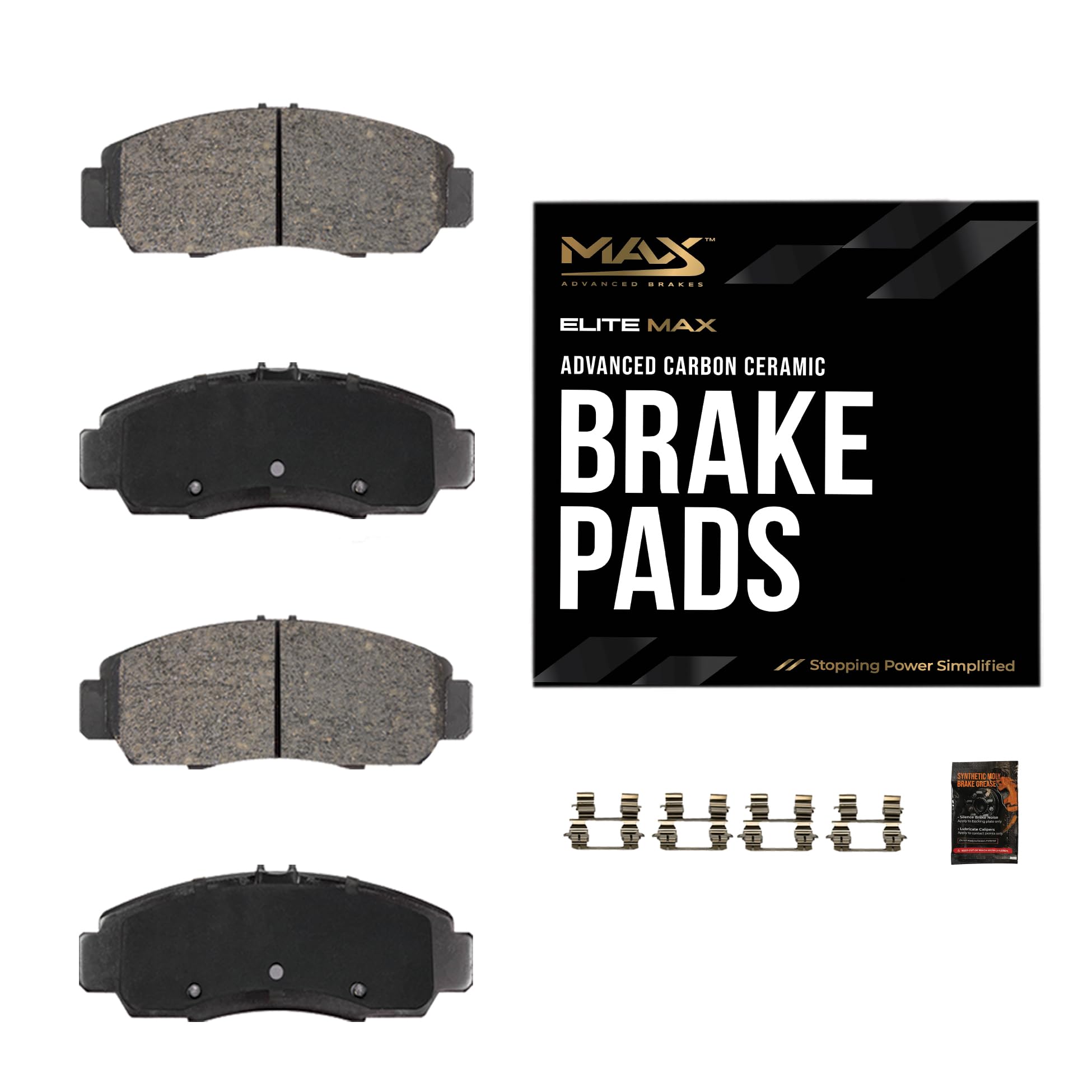 Max Advanced Brakes Front Brake Pad Compatible With 2008 2009 2010 2011 Ford Focus, Elite-Max Carbon Ceramic Pad W/Hardware