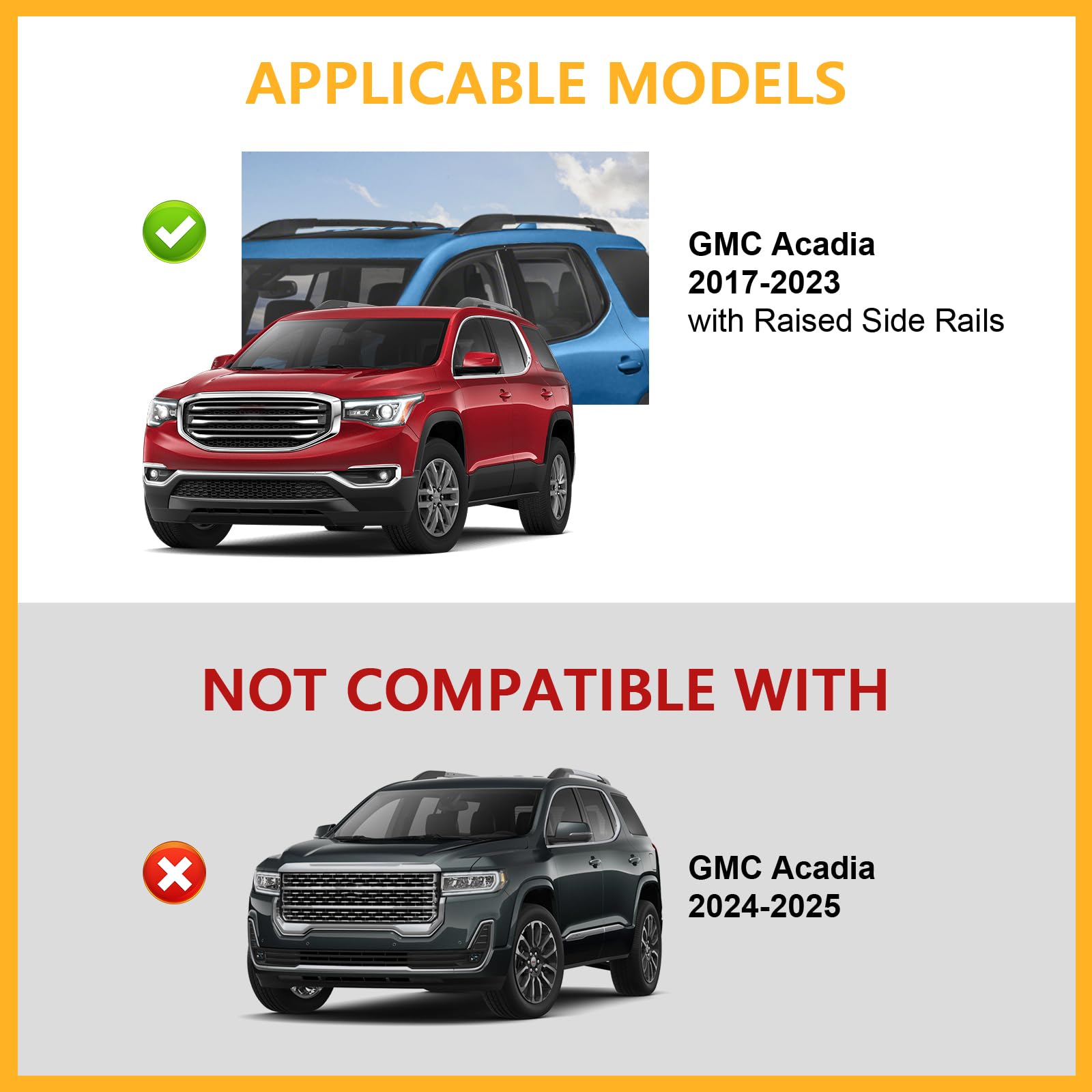Tuyoung Lockable 220lbs Roof Rack Cross Bars Compatible with GMC Acadia 2017 2018 2019 2020 2021 2022 2023(with Raised Rails)