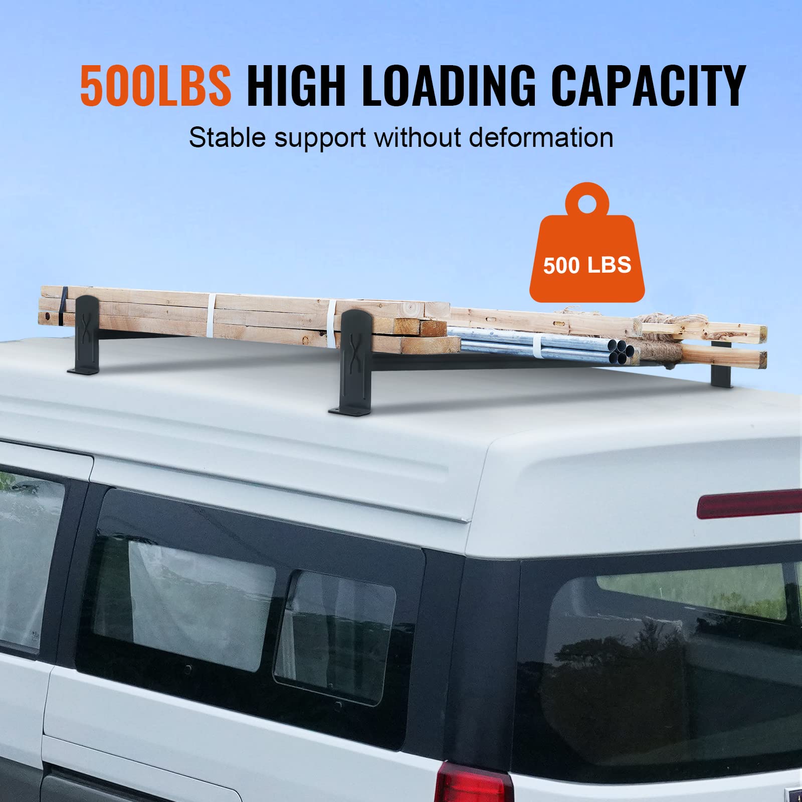 Vevor Van Ladder Racks, 47.2'-78.7' Adjustable Van Roof Racks, 500 Lbs Capacity Alloy Steel Ladder Racks For Van, Rain Gutter Racks Compatible With Full-Size Vans, 2 Pcs