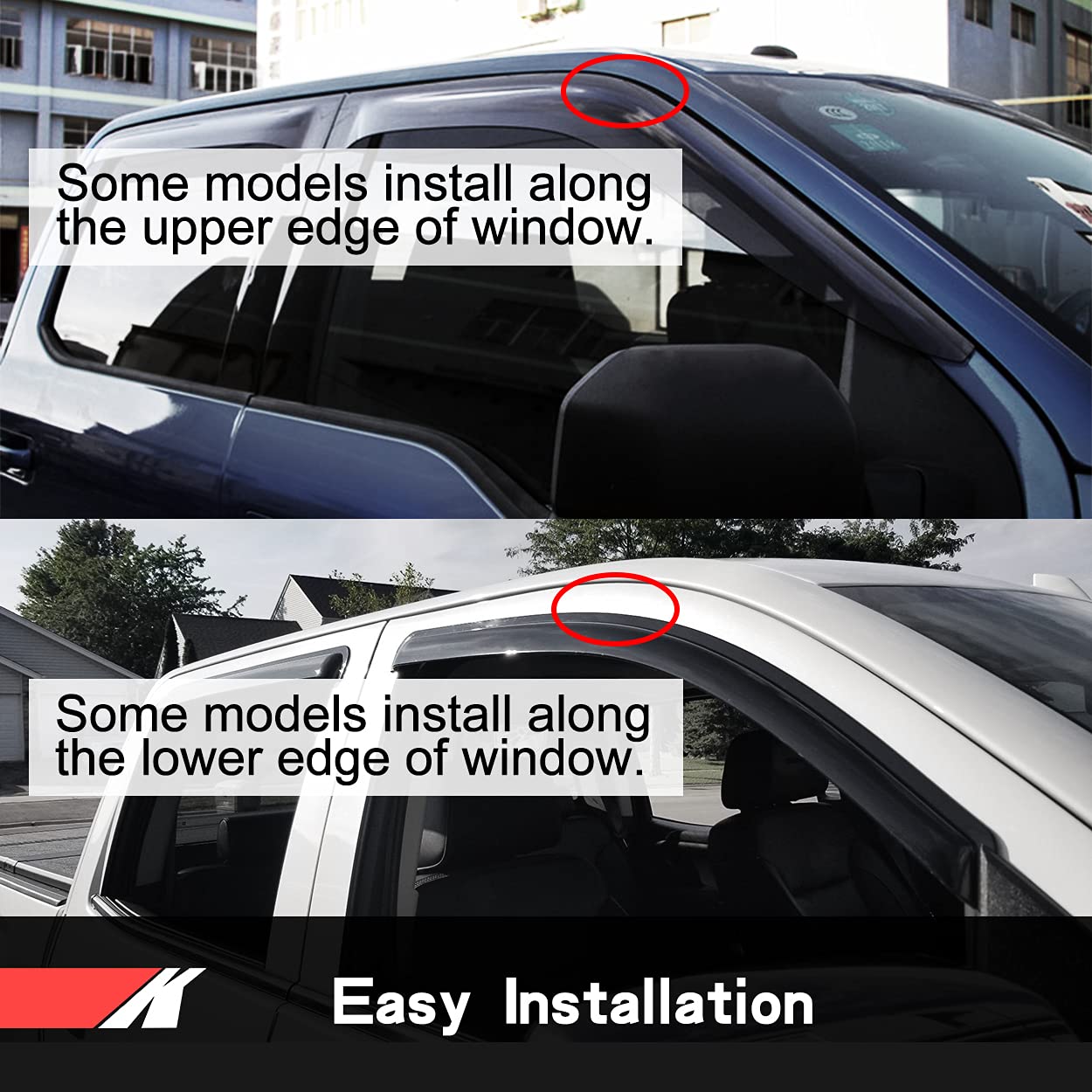 Kucaruce 94425 Side Window Wind Deflector,4pcs Outside Mount Tape-On Sun Rain Guards Set,Dark Smoke Nice Window Visor fit for 20