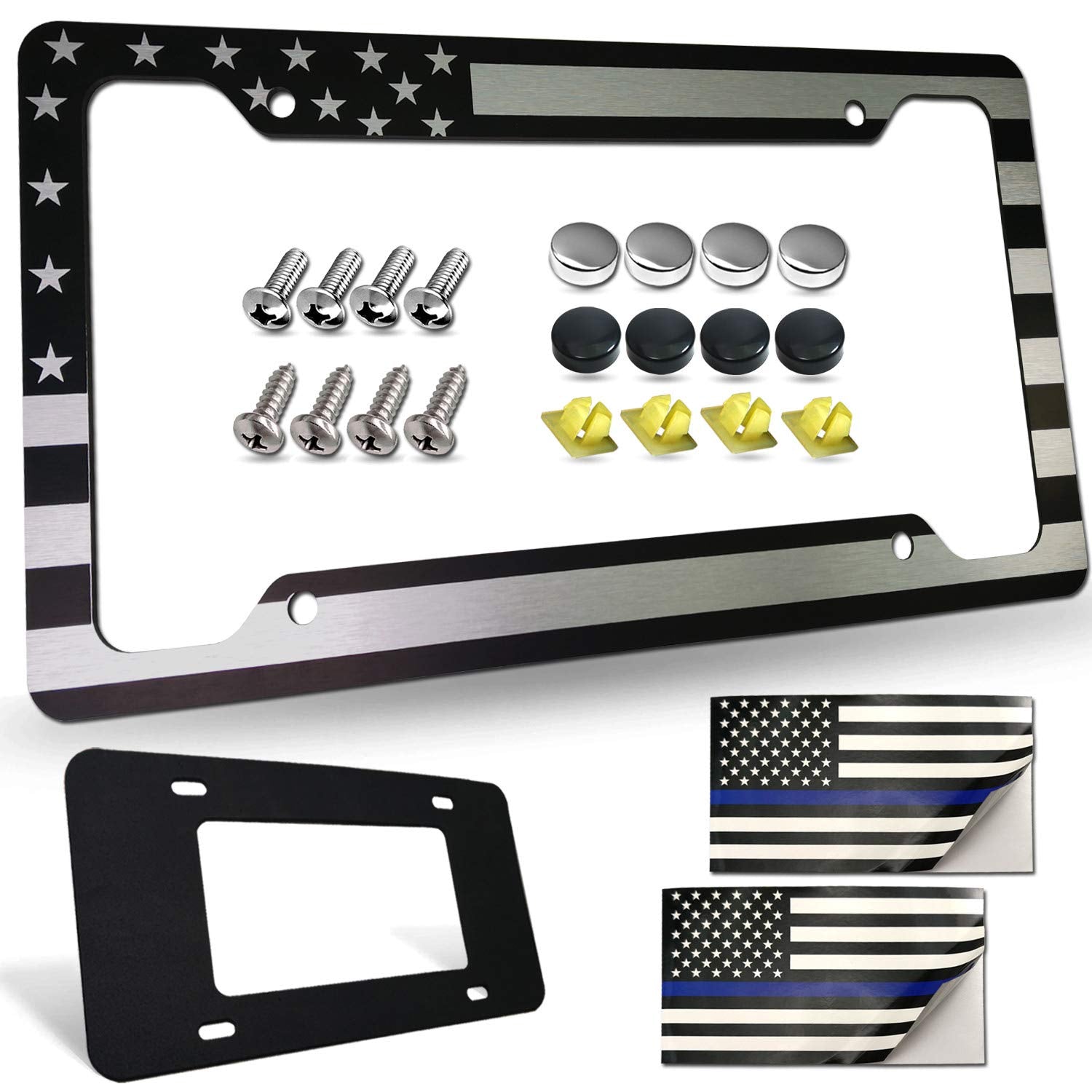 Fbjtdq Flag License Plate Frame- Usa Patriotic Personalized Car Tag Holder, 4 Hole Black Heavy-Duty Aluminum Bracket, Novelty Th