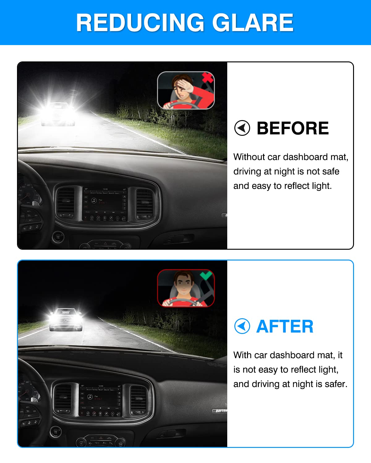 Autorder Dashboard Cover Mat For 2011-2023 Dodge Charger Accessories Dash Cover Flannel Dash Mat Sunshade Glare Uv Rays Protecto