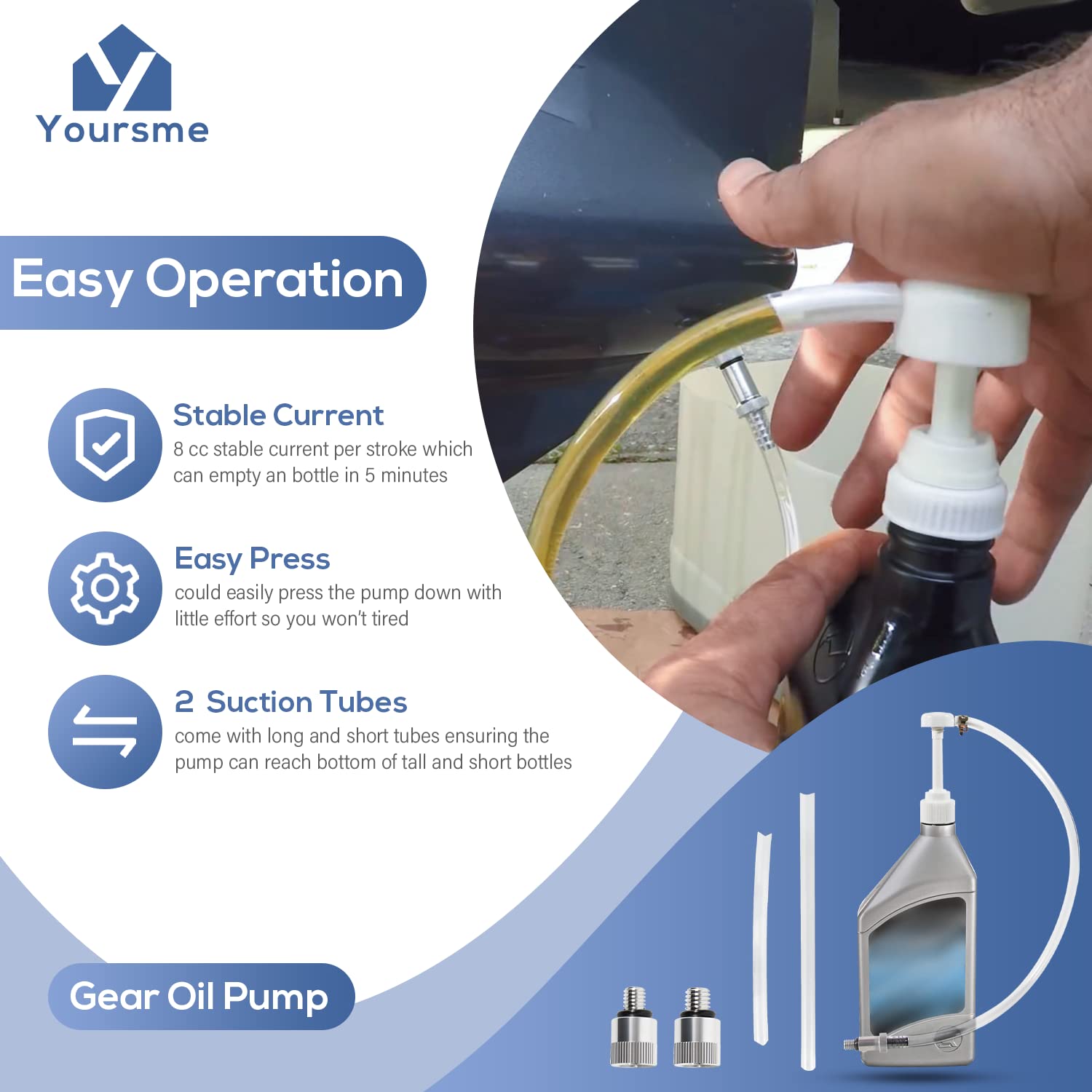 Upgrade Lower Unit Gear Oil Pump for Standard Quart Bottles, Come with 3/8in 8mm 10mm Metal Adapters, Fits All Mercury and Marin