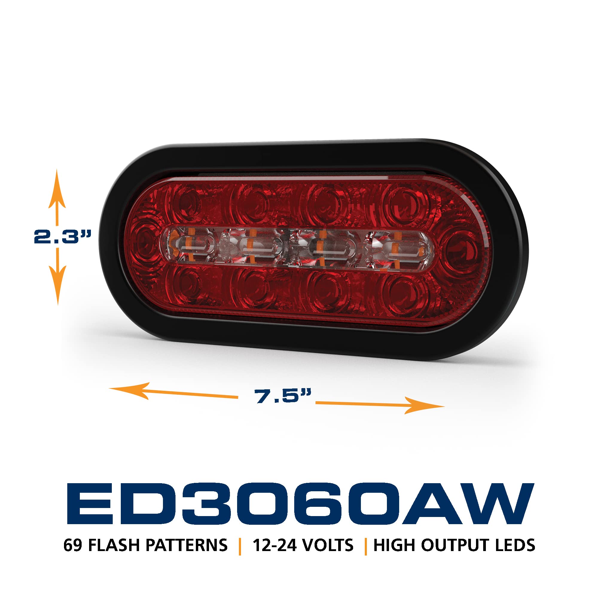 Ecco Ed3060Aw Stop-Tail-Turn-Reverse And Warning Light Combo 6'' Oval Grommet Mount (6'' Oval)