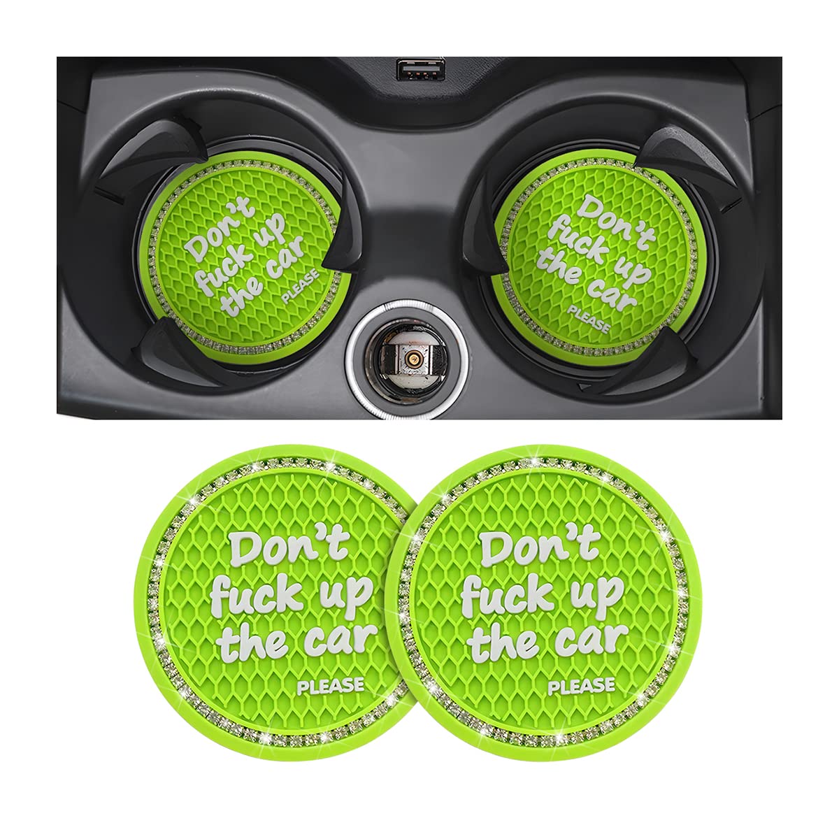 2 Pack Bling Car Coasters For Cup Holder, Crystal Rhinestone 2.75 In Cup Holder Coaster, Silicone Anti-Slip Insert Cup Mats For