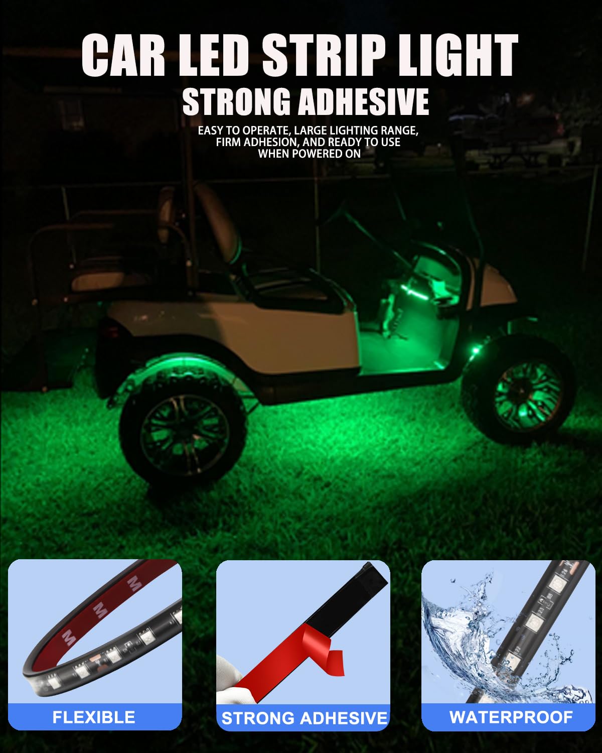 12V Led Light Strip 32Cm Waterproof Green Led Strip Lights For Cars Motorcycles Golf Cart Interior & Exterior Marine Boat 12V 50