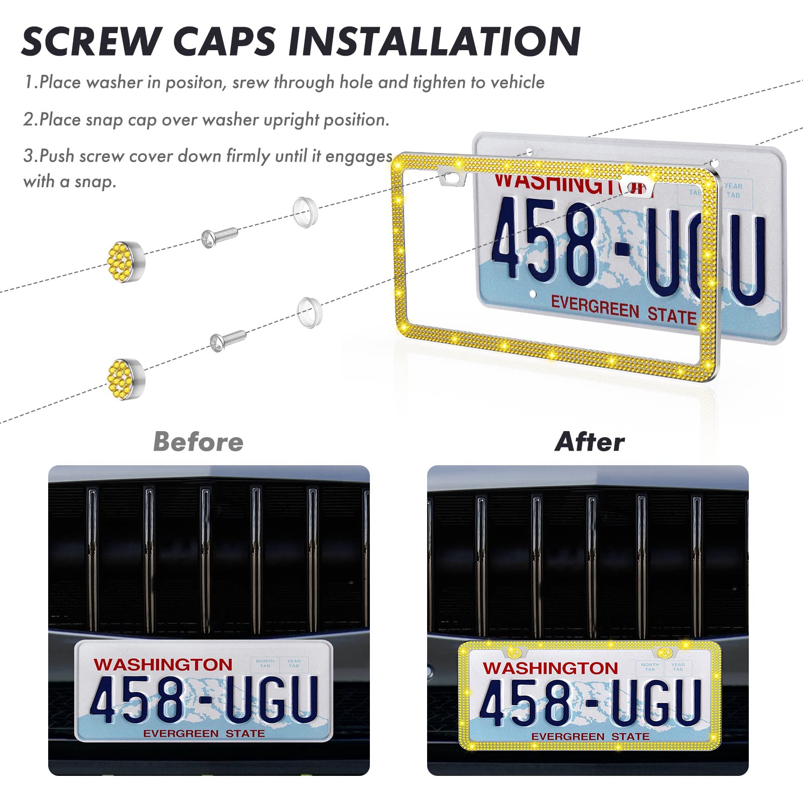 Share&Care Bling License Plate Frame With Gift Box, Crystal License Plate Cover, Car License Plate Holder With Rhinestone Crysta