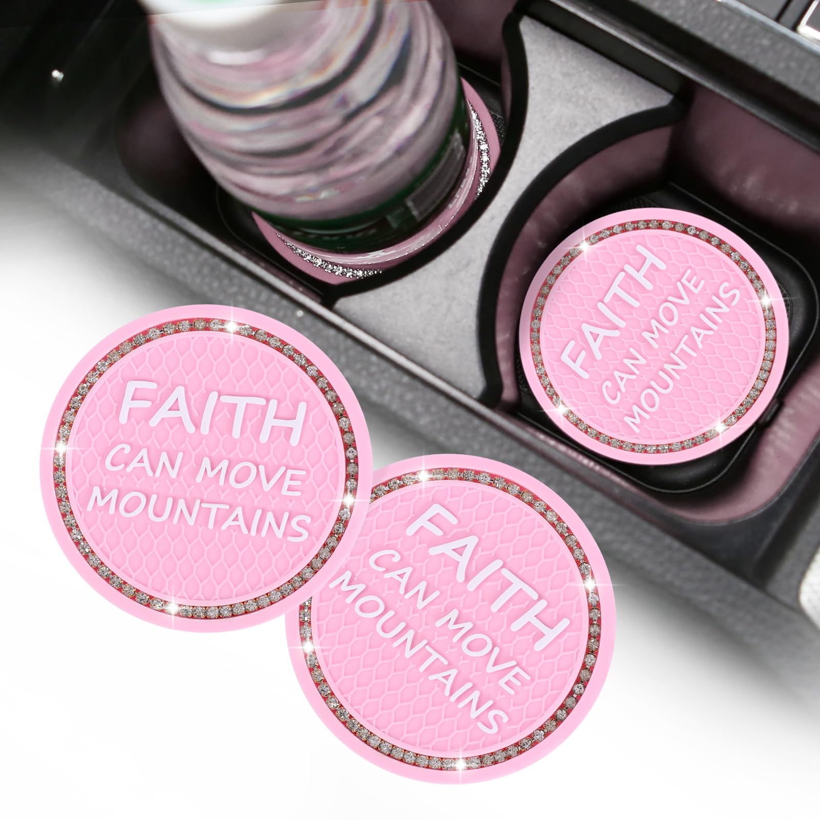 2 Pack Bling Car Cup Holders Universal, 2.75 Inch Silicone Anti Slip Cup Coaster Embedded In Ornaments Coaster, Crystal Rhinesto