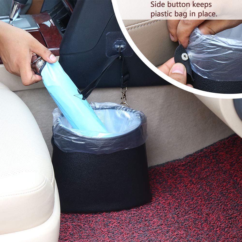 Hermia Hanging Car Trash Can Bin, Garbage Can Pu Leather, Waterproof Litter Auto Trash Can For Travelling, Outdoor, And Vehicle