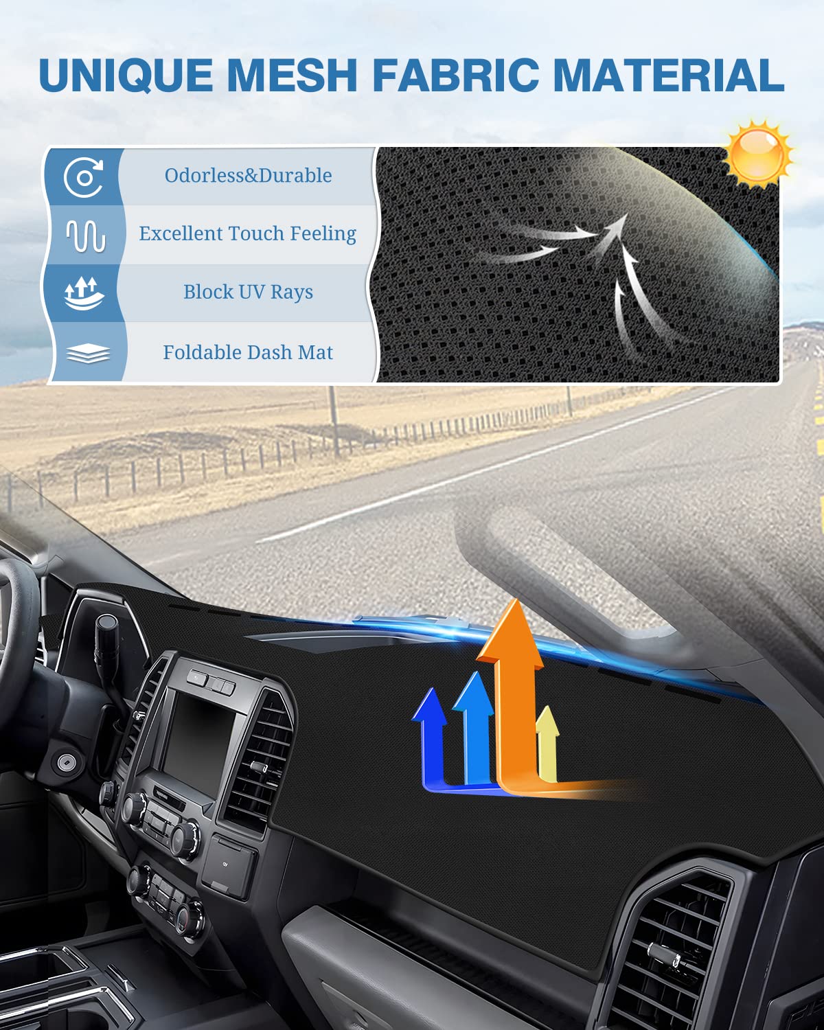 FIILINES Dash Cover for Ford F-150 F150 2015-2020, Dashboard Cover Car Accessories Sunshade Nonslip Mesh Protector No Glare (Wit