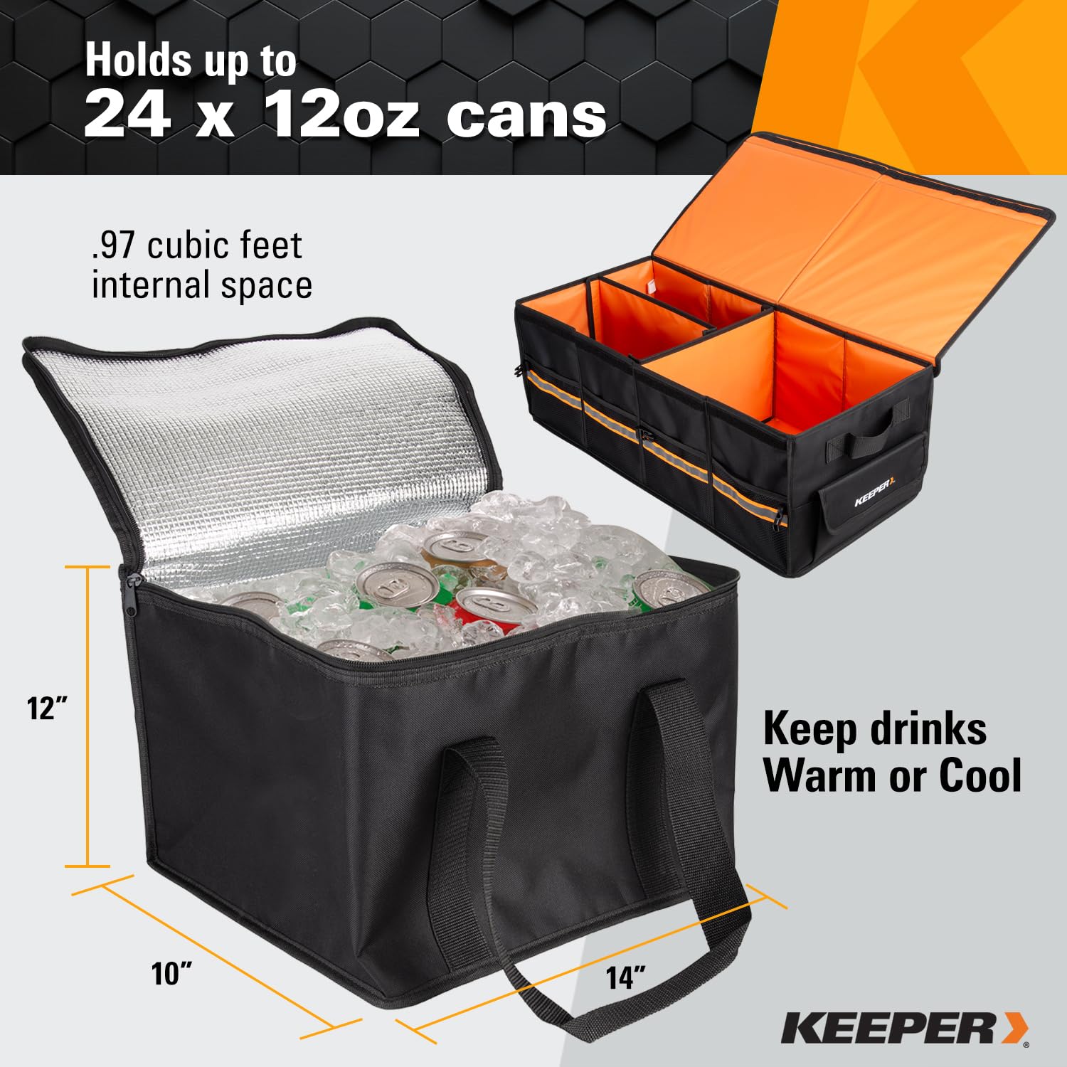 KEEPER Extra Large Trunk Organizer with Cooler, 70L, Multi-Compartment Collapsible Car Organizers and Storage, Non-Slip Bottom,