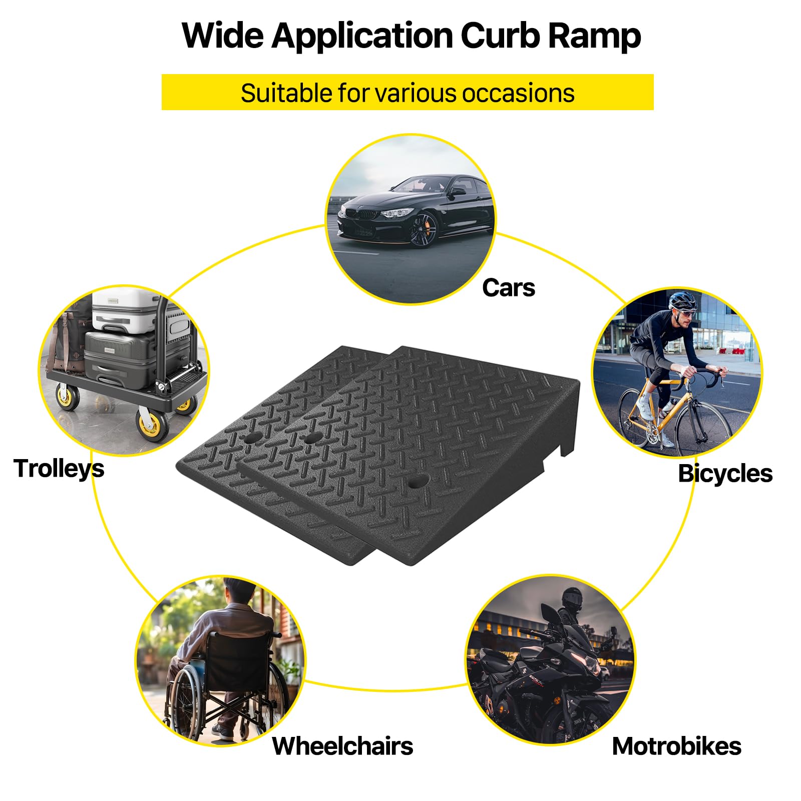 Lakexus 2Pcs Rubber Curb Ramp, 20'*20'*7' Threshold Ramp, Heavy Duty 6800Lbs Capacity Driveway Curb Ramp, Portable Shed Ramps For Low Cars Vehicle Motorcycle Wheelchairs Bikes