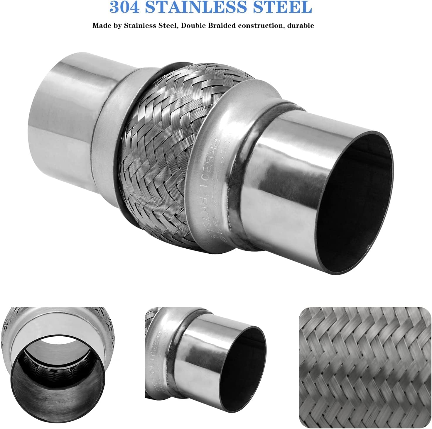 Rp Remarkable Power, Rk7544-2.5'' X 4'' Heavy Duty Stainless Steel Exhaust Flex Pipe 8'' Ol 2 Pack